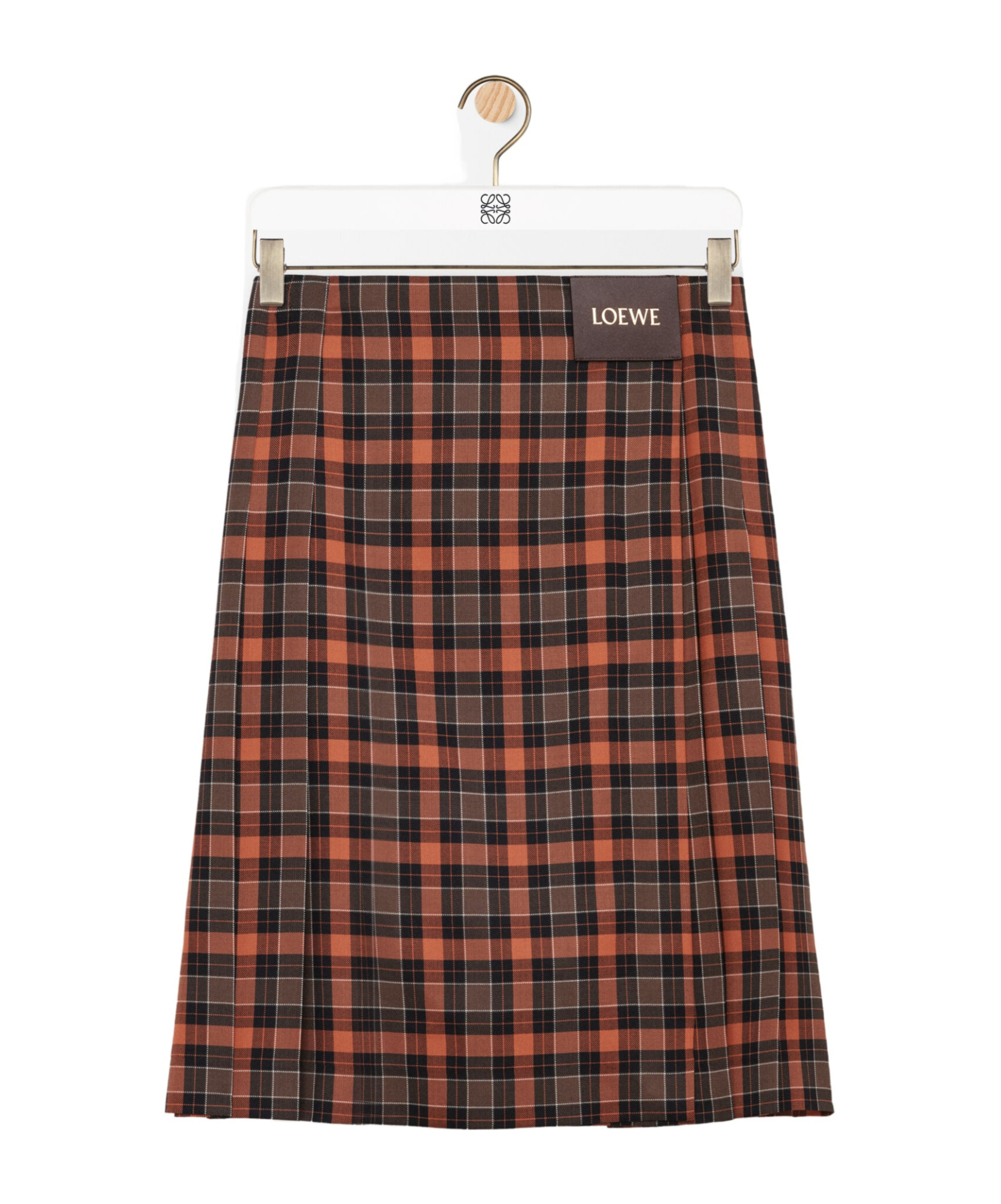 Loewe Check Pleated Midi Skirt In Brown