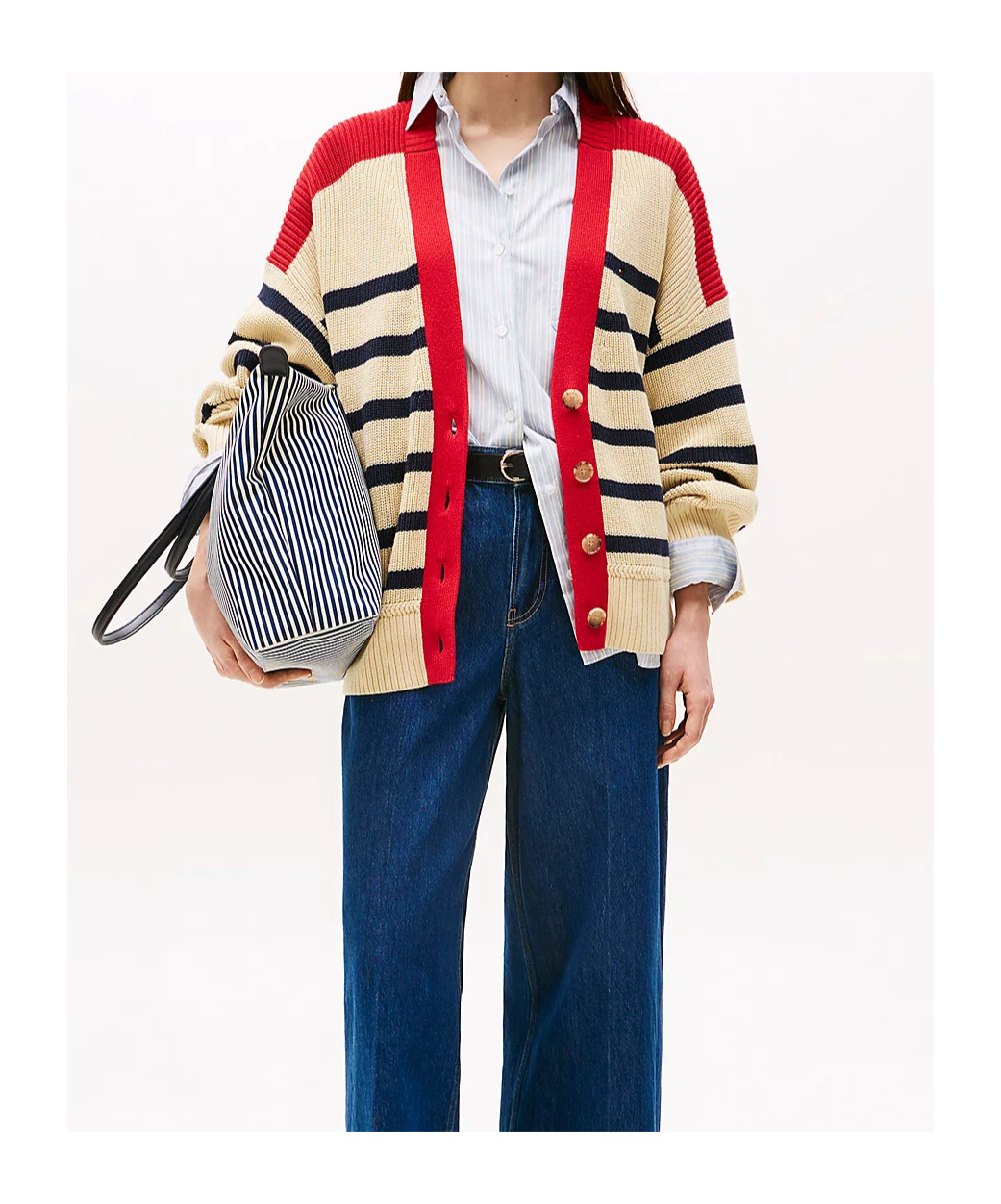 Tommy Hilfiger Relaxed V-neck Cardigan In Dark Night Navy Stripe