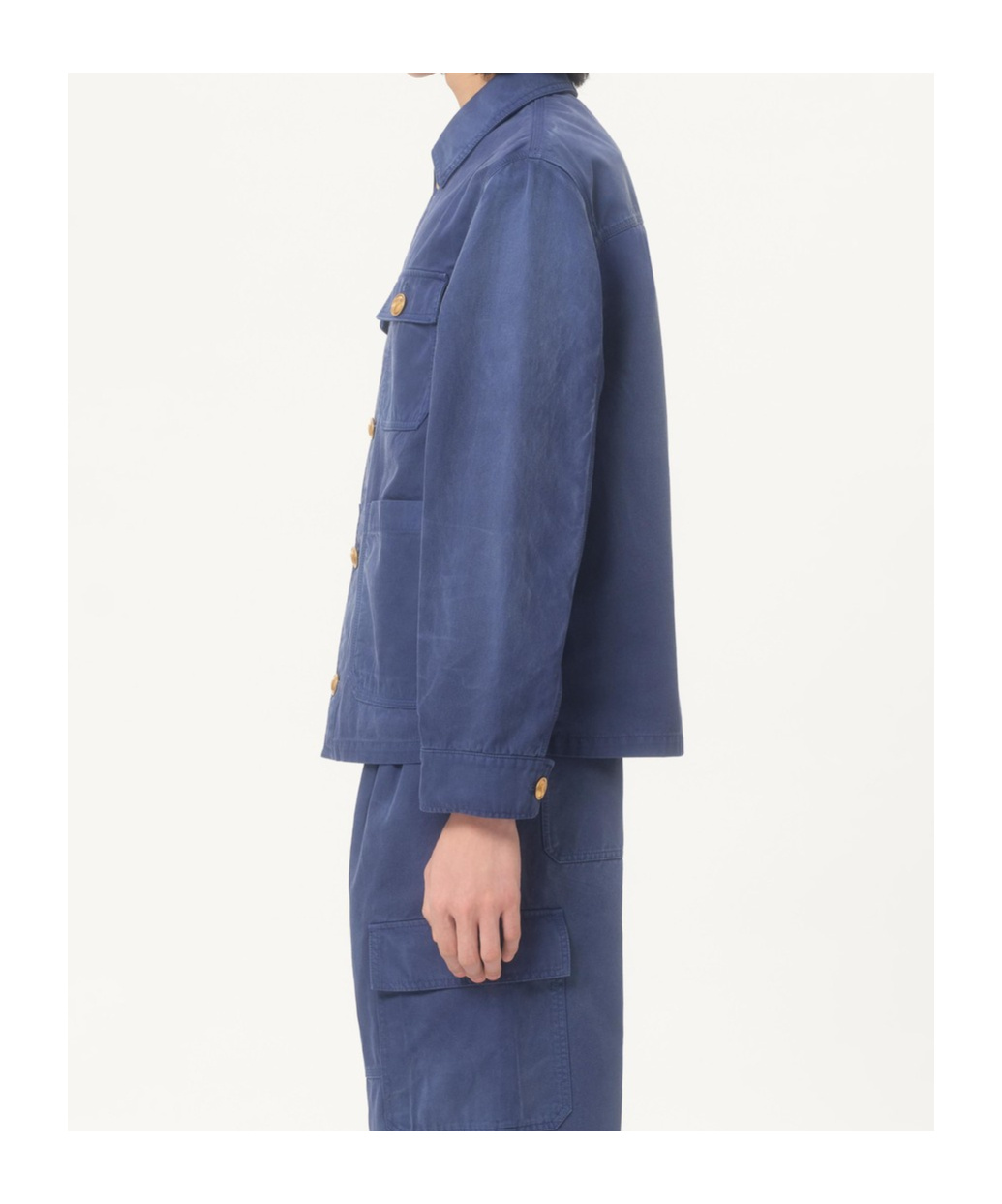 Valentino Gold-button Flap-pocket Jacket In Blue