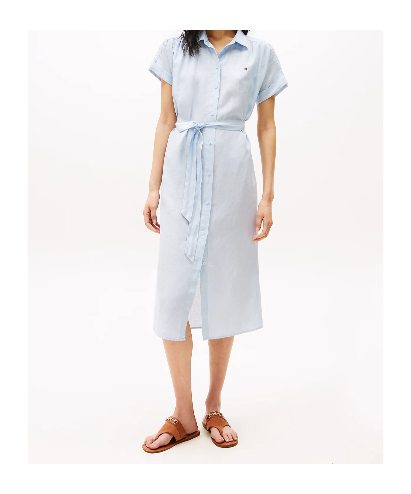 Tommy Hilfiger Pure Linen Midi Shirt Dress In White