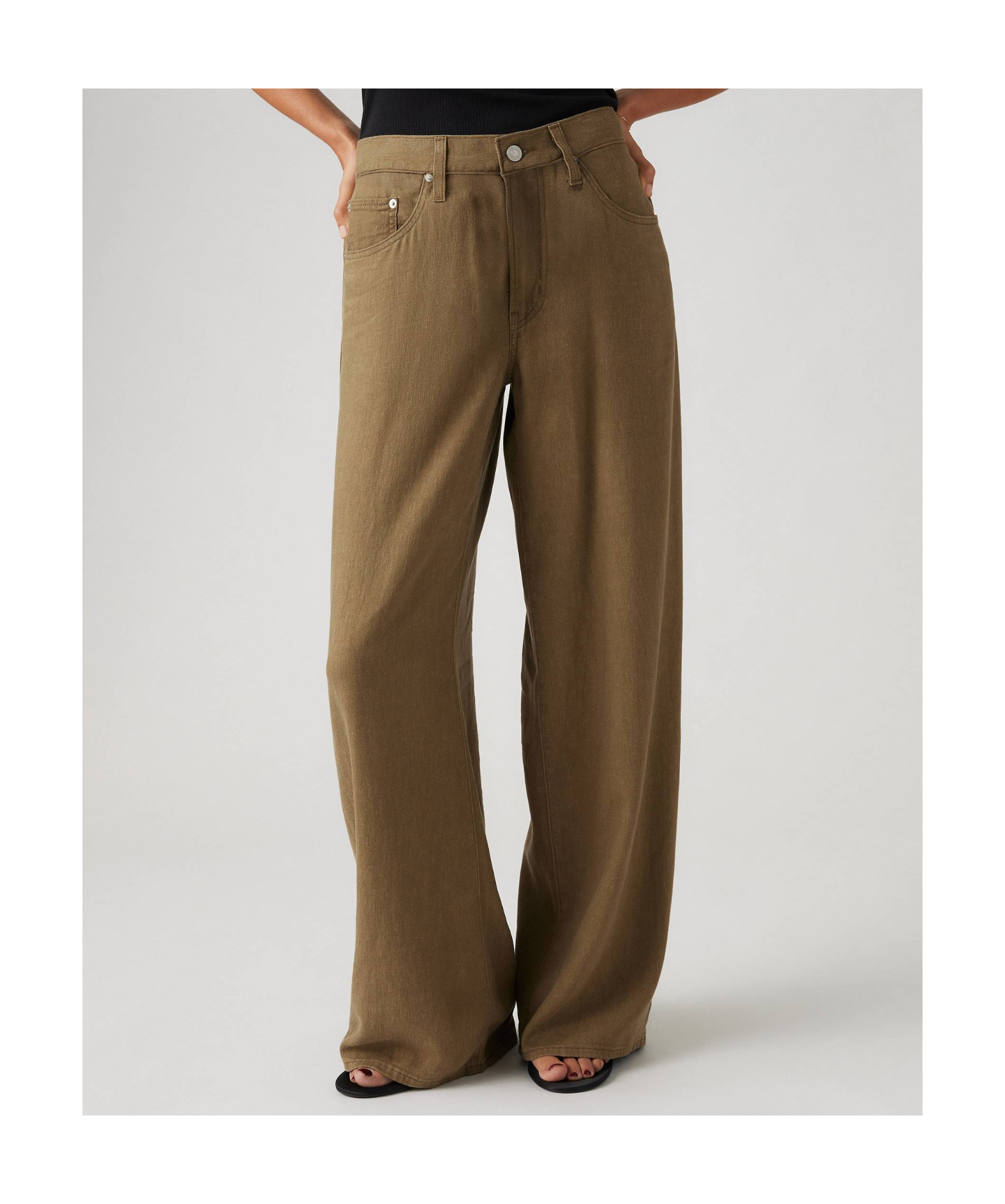 Levi's Xl Baggy Straight Linen Blend Women's Pants In Oat Linen-brown