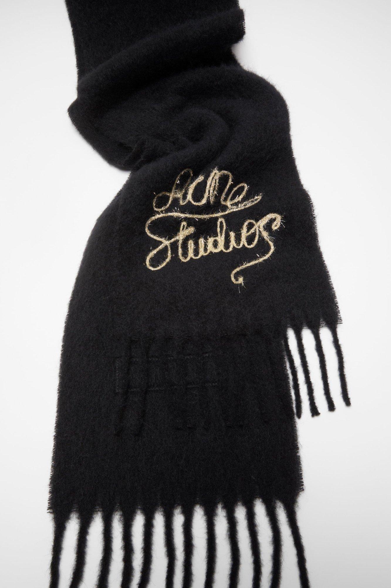 Acne Studios Fringed Logo-detail Scarf In Black