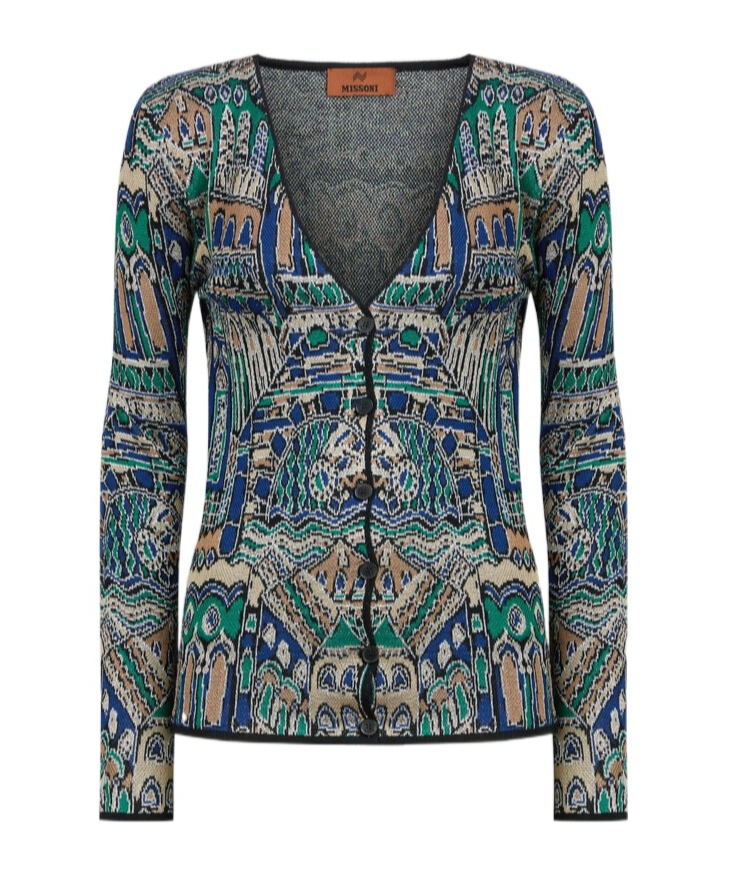 Missoni Abstract Fantasy Buttoned Cardigan With Contrasting Edge In Black