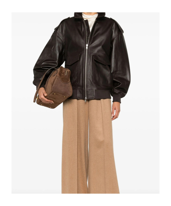 The Frankie Shop Zippered Leather Jacket In Brown