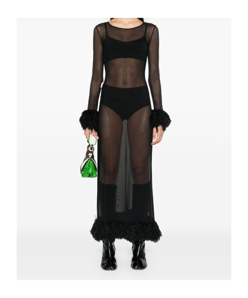 Marine Serre Semi-sheer Maxi Dress In Black
