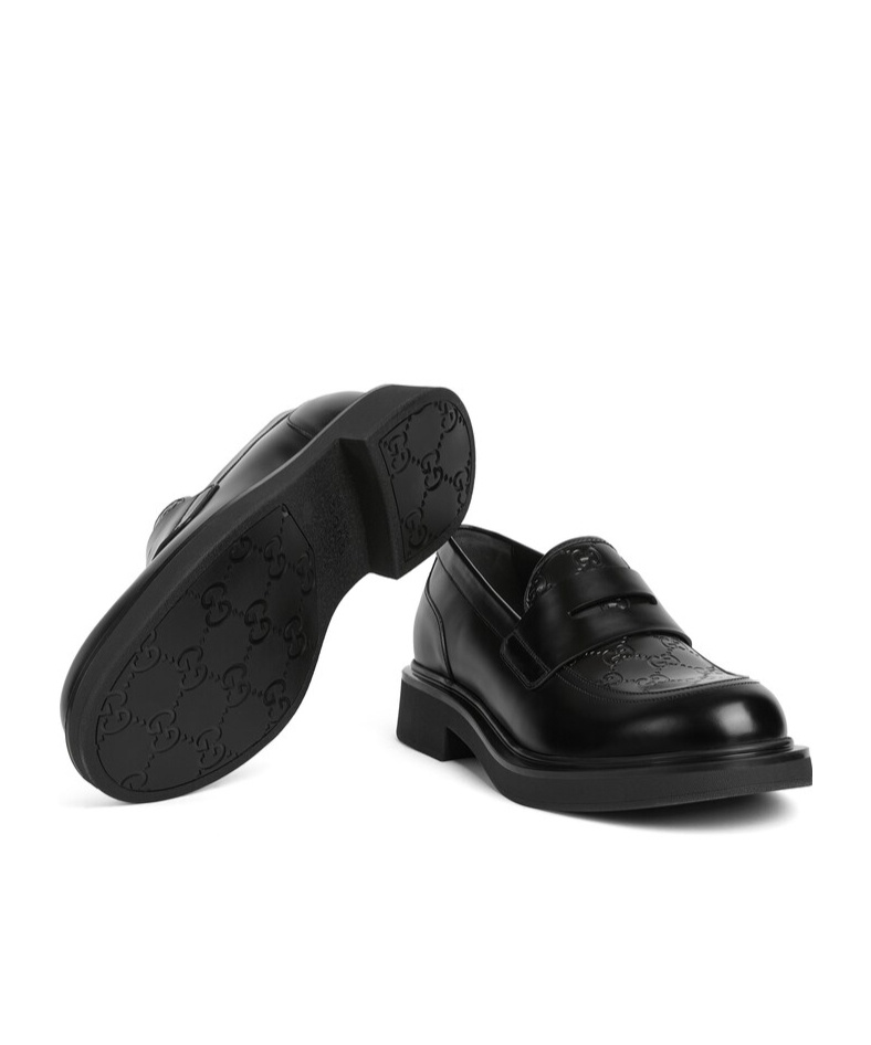 Gucci Leather Loafers With Round Toe And Rubber Sole In Black