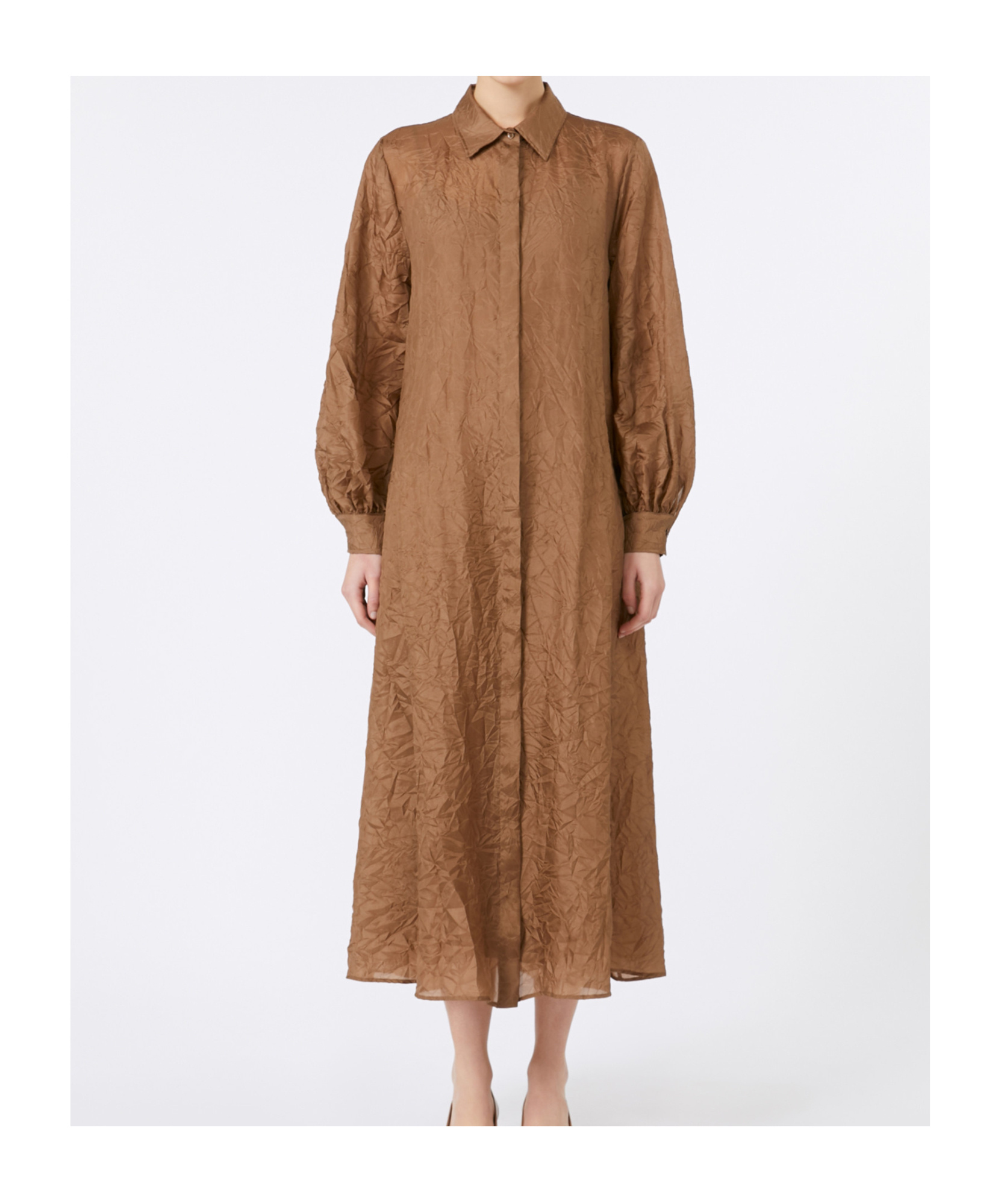 Max Mara Silk Canvas Shirt Dress In Brown