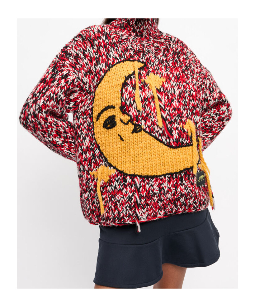 Shop Ganni Red Handknit High Neck Jumper In Multicolor