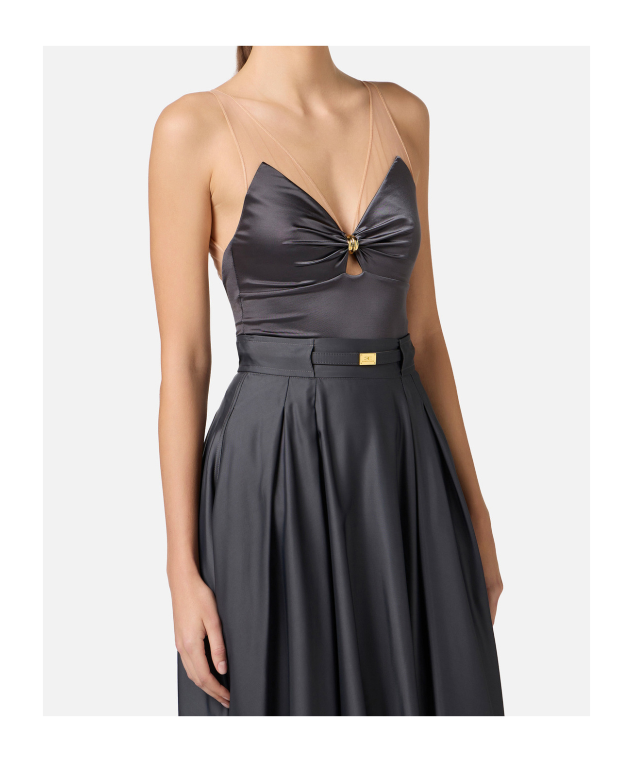 Elisabetta Franchi Tulle Detailing Bodysuit In Black