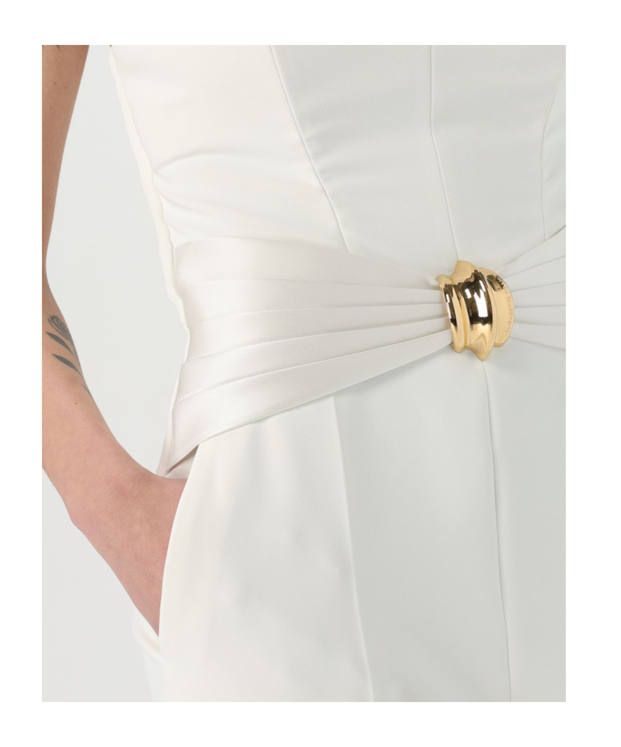 Elisabetta Franchi Flowing Crepe Jumpsuit With White Macro Bow In White