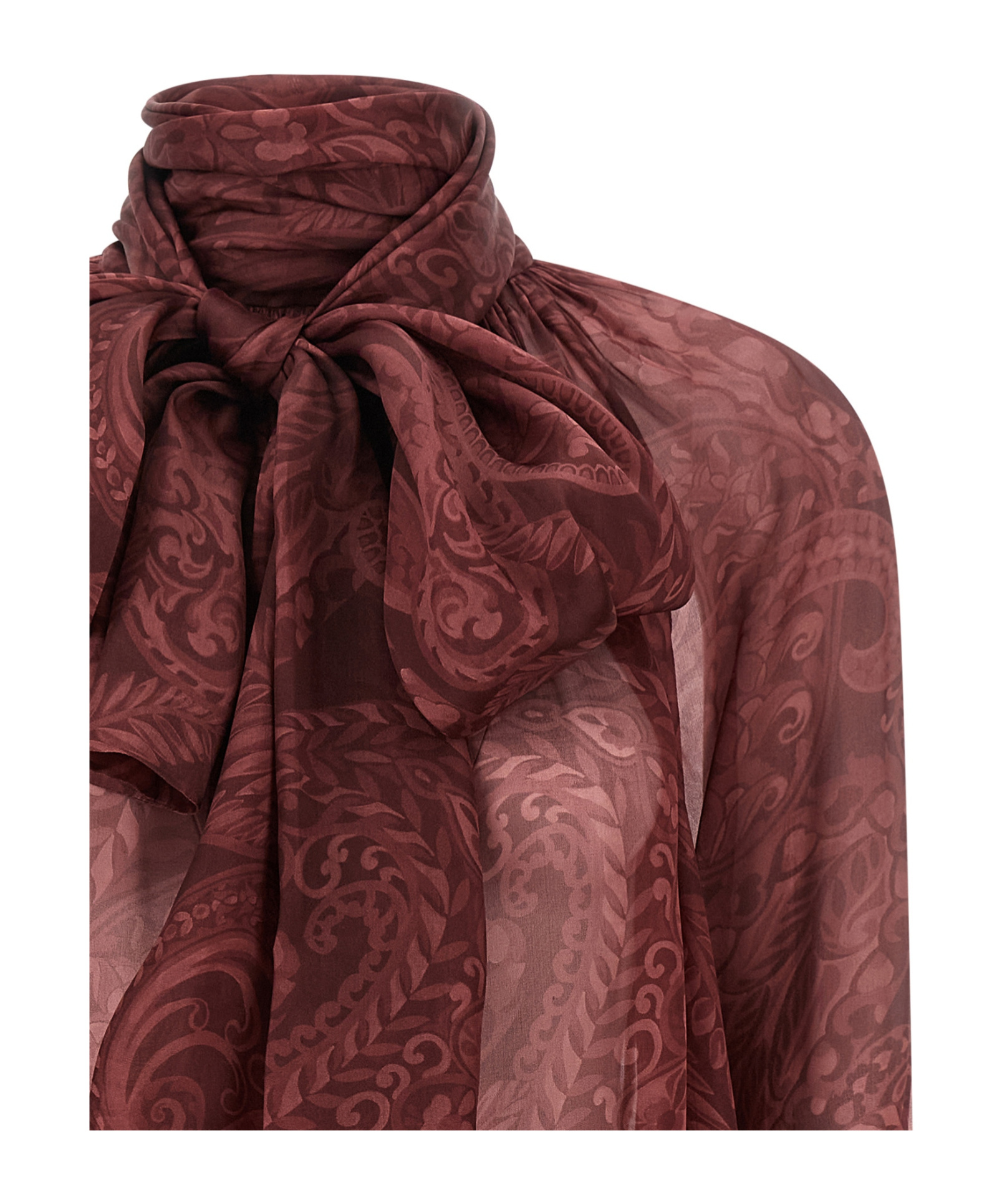 Etro Bow Blouse High Neck Long Sleeves In Brown