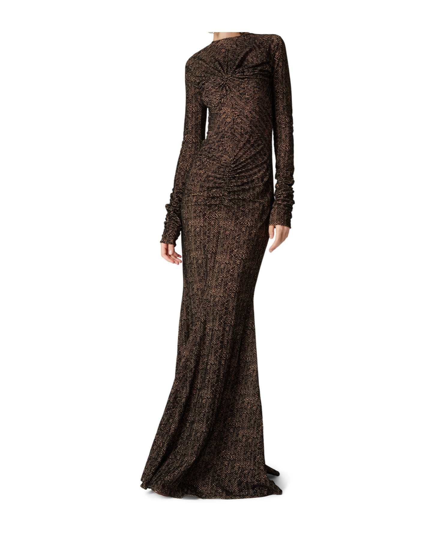 Missoni Chevron Long-sleeve Ruched Maxi Dress In Black