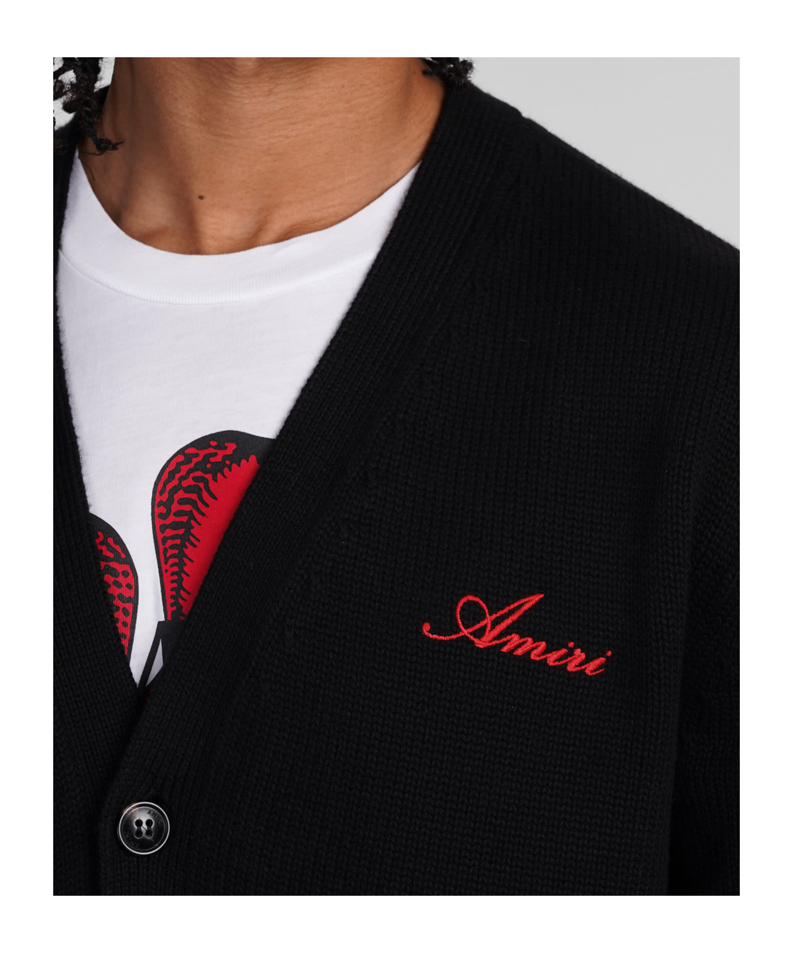 Amiri Black Cardigan With Bones Motif And Logo In Black