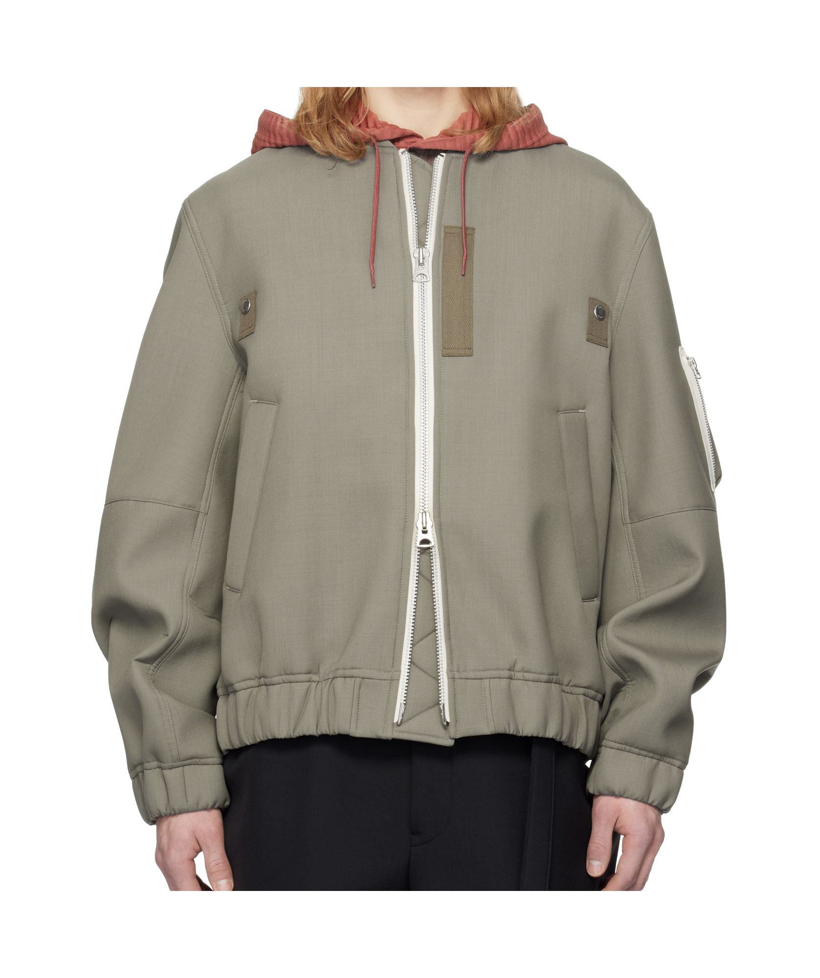 Sacai Taupe Suiting Bonding Bomber Jacket In Nude