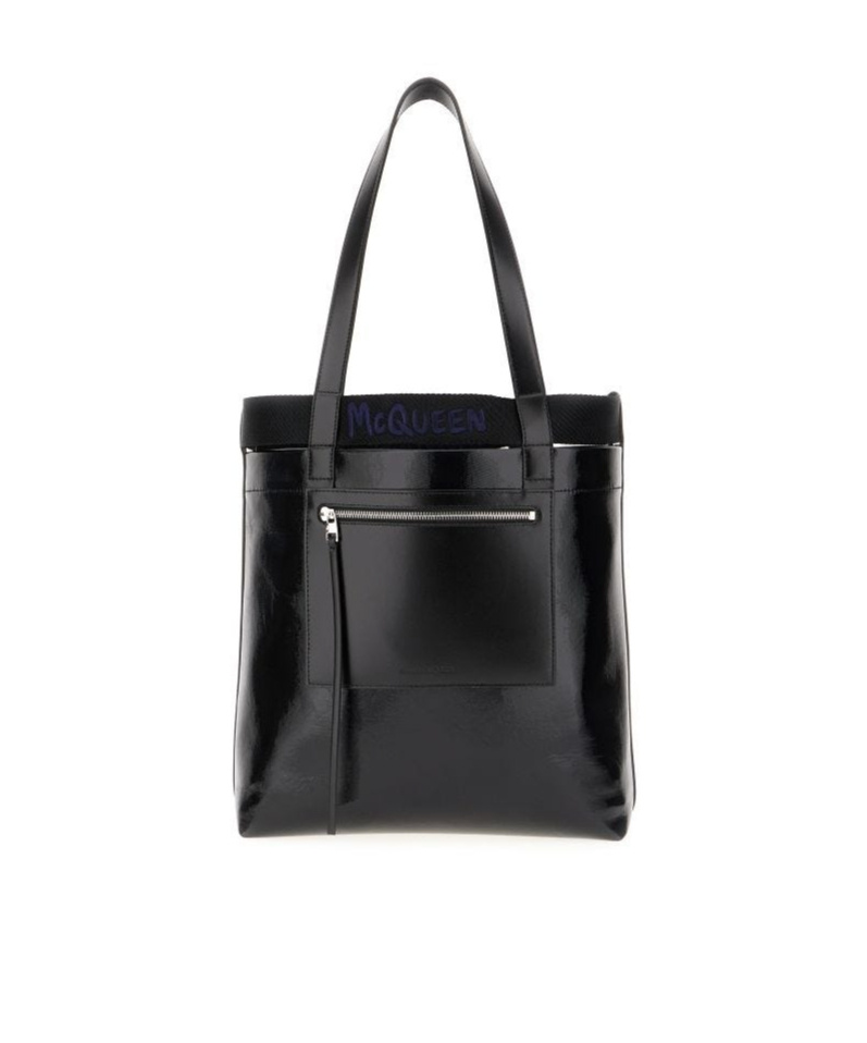 Alexander Mcqueen Glossy Finish Shopping Bag With Dual Handles In Black
