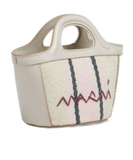 Marni Miniature Gray Leather And Sedge Effect Cloth Bag In Multicolor
