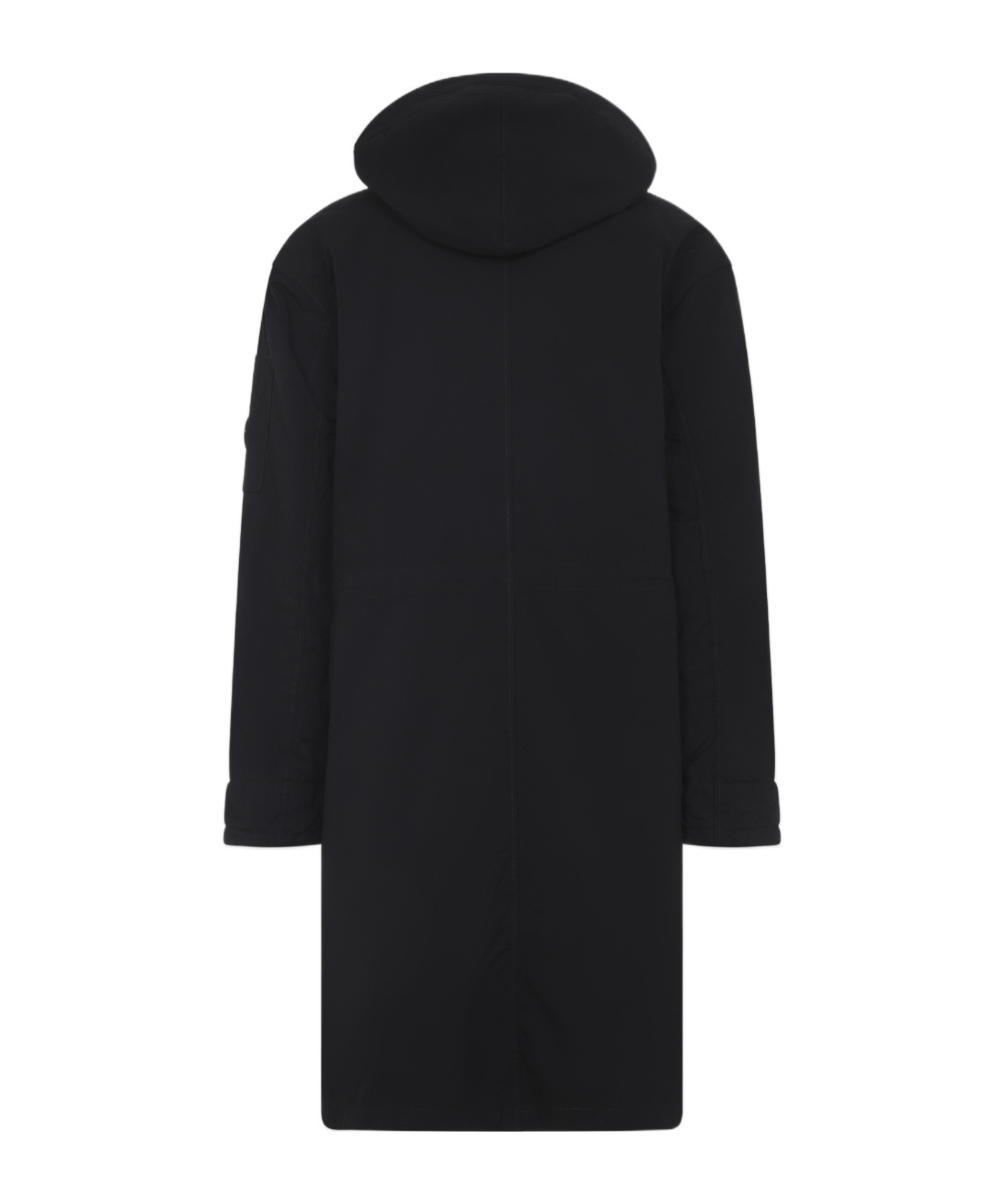 C.p. Company Long Jacket With Adjustable Cuffs And Hood In Black