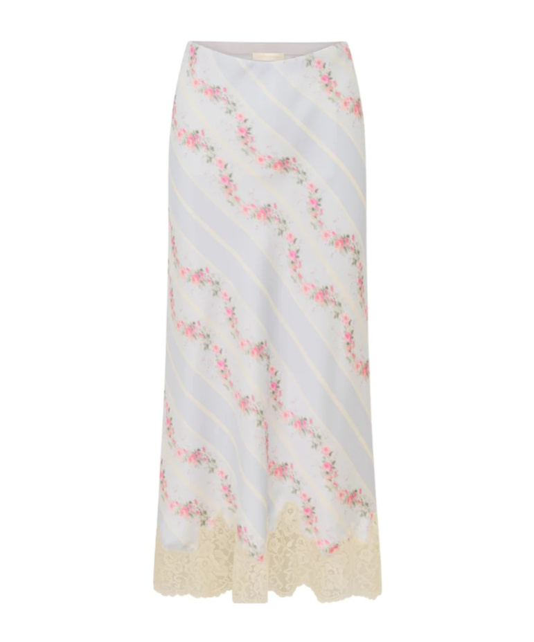 LOVESHACKFANCY FORAL-PRINT SATIN MIDI SKIRT