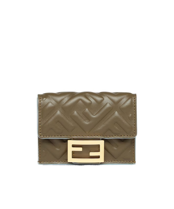 Fendi Compact Three-fold Baguette Wallet In Green