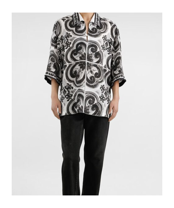 Dolce & Gabbana Camicia Hawaii In Lino Stampa Maiolica
