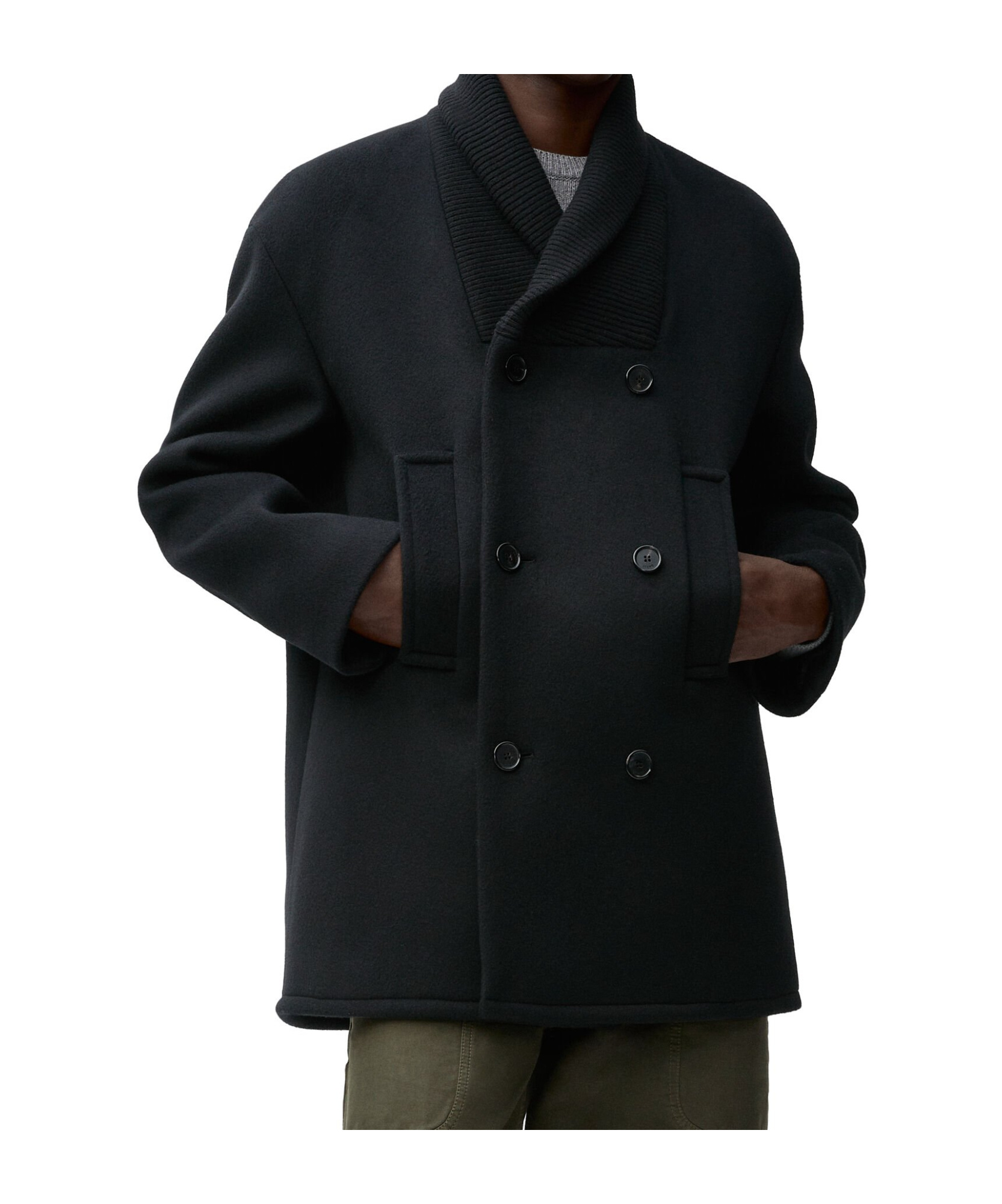 Loewe Double-breasted Shawl-collar Wool Peacoat In Black