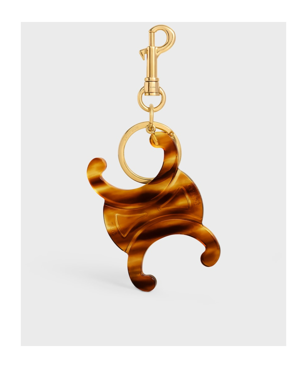 Celine Large Triomphe Keyring Charm In Acetate In Brown