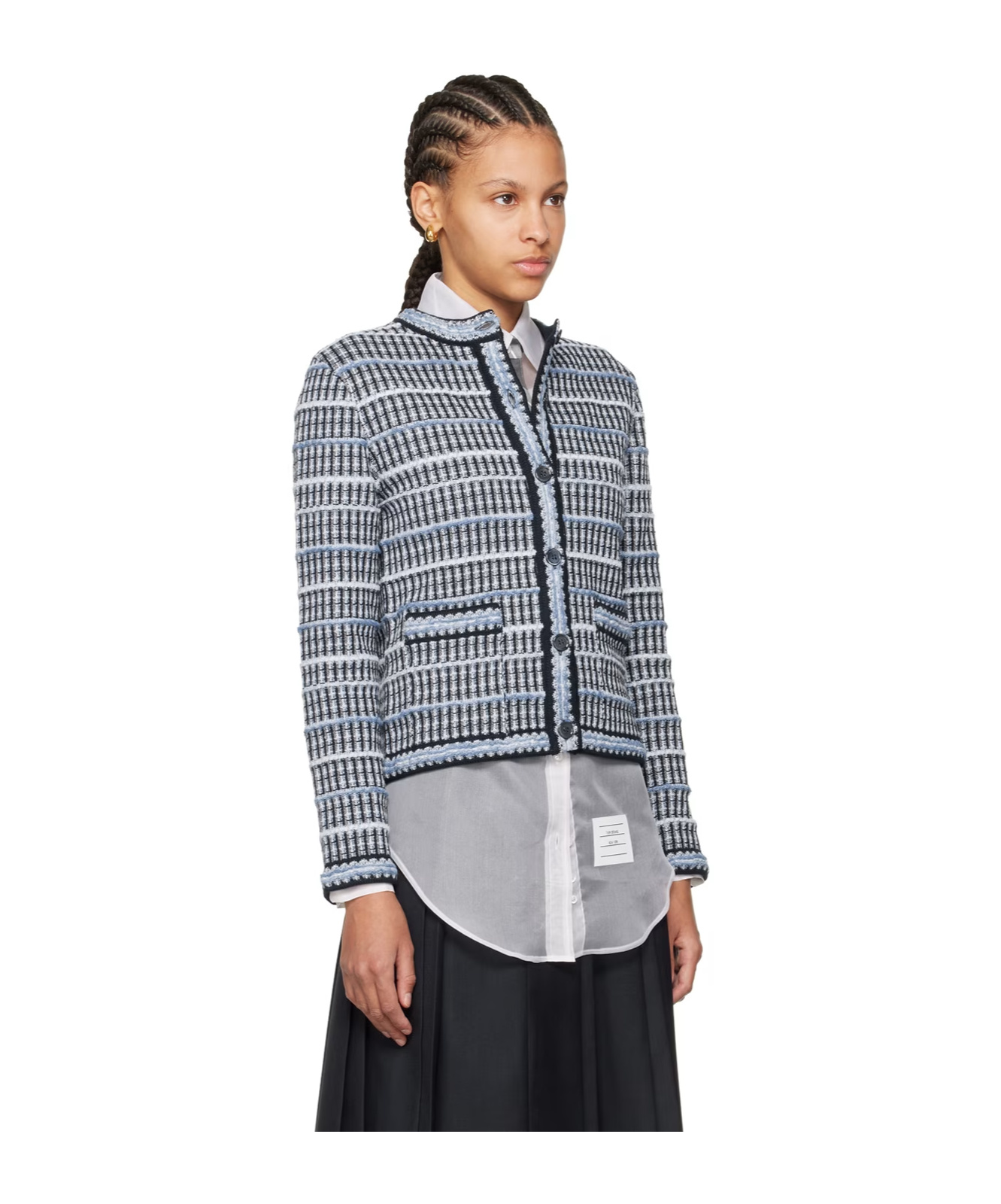 THOM BROWNE CREW-NECK TWEED CARDIGAN