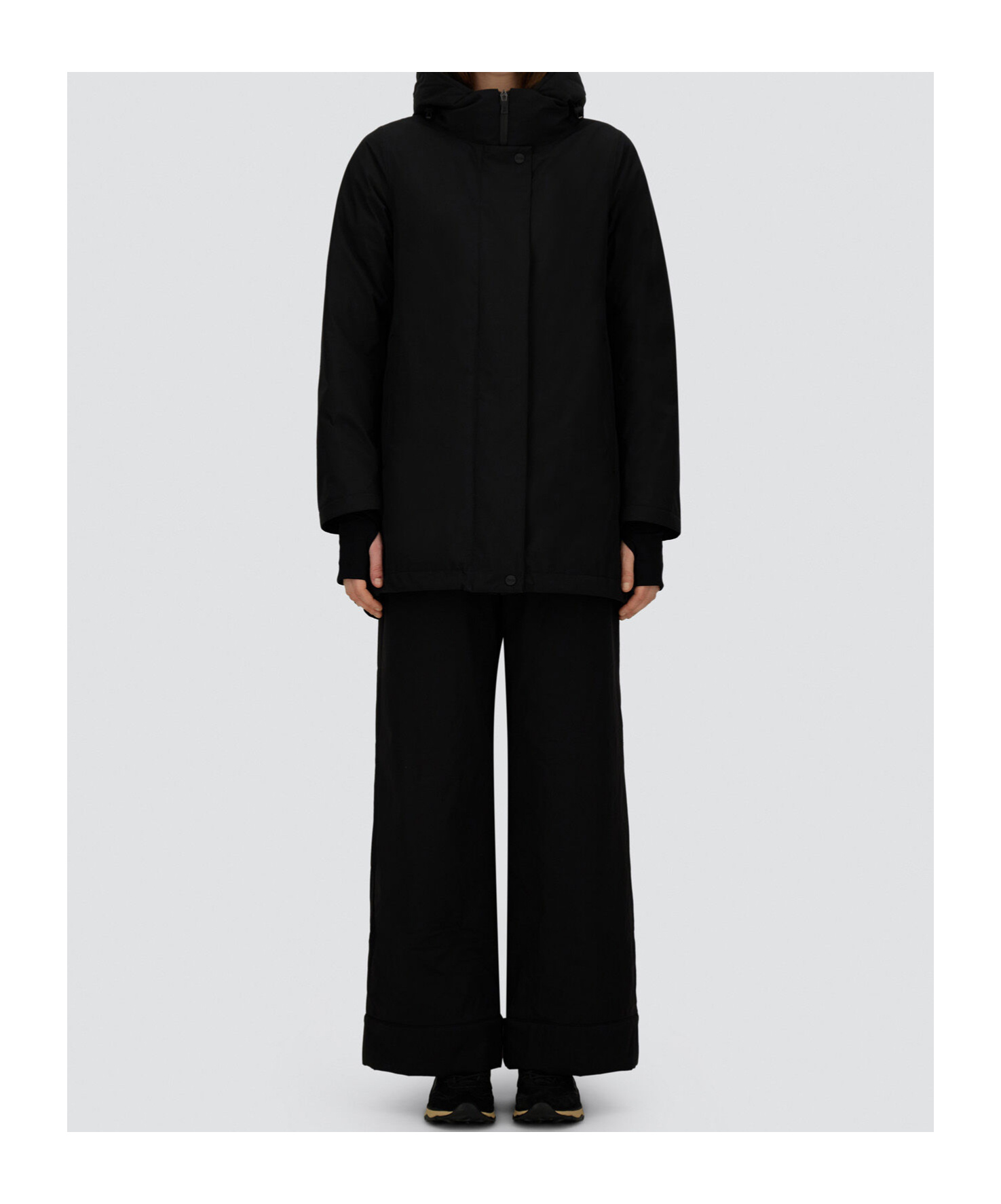 Herno Hooded A-shape Jacket In 2-layer Windstopper In Black