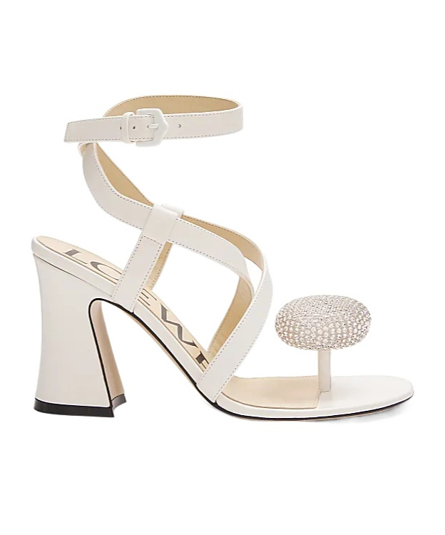 Loewe Calle Pebble Sandal In Lambskin And Rhinestones In White