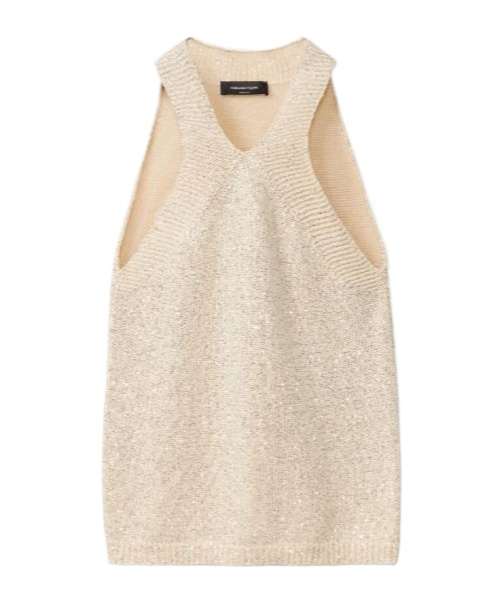 Fabiana Filippi Cotton Knit Tank Top With Sequins In Nude
