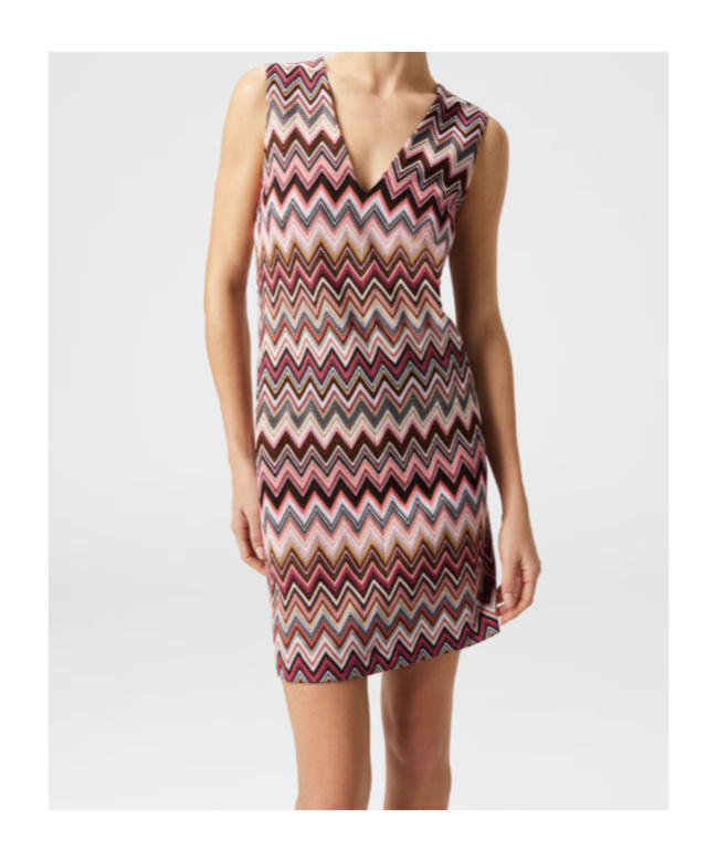 Missoni Sleeveless V-neck Cotton And Viscose Zigzag Mini-dress In Multi-color