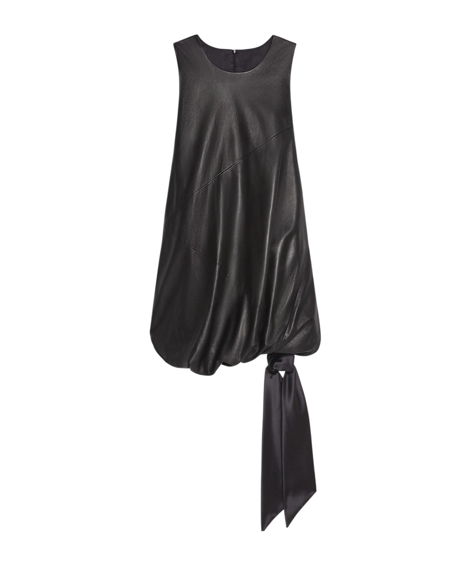Helmut Lang Leather Puffball Minidress In Black