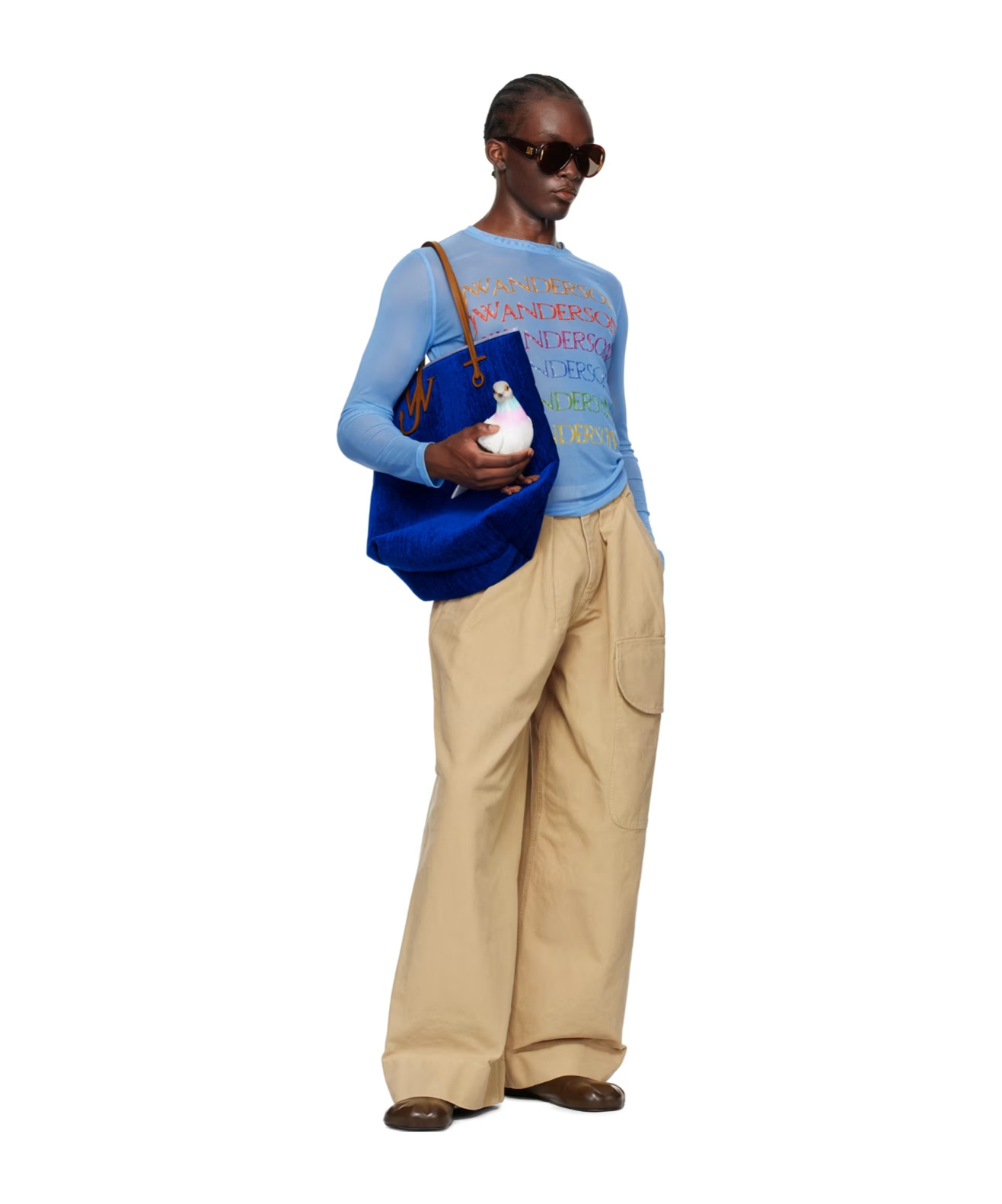 Jw Anderson Round Collar And Long-sleeved T-shirt In Blue