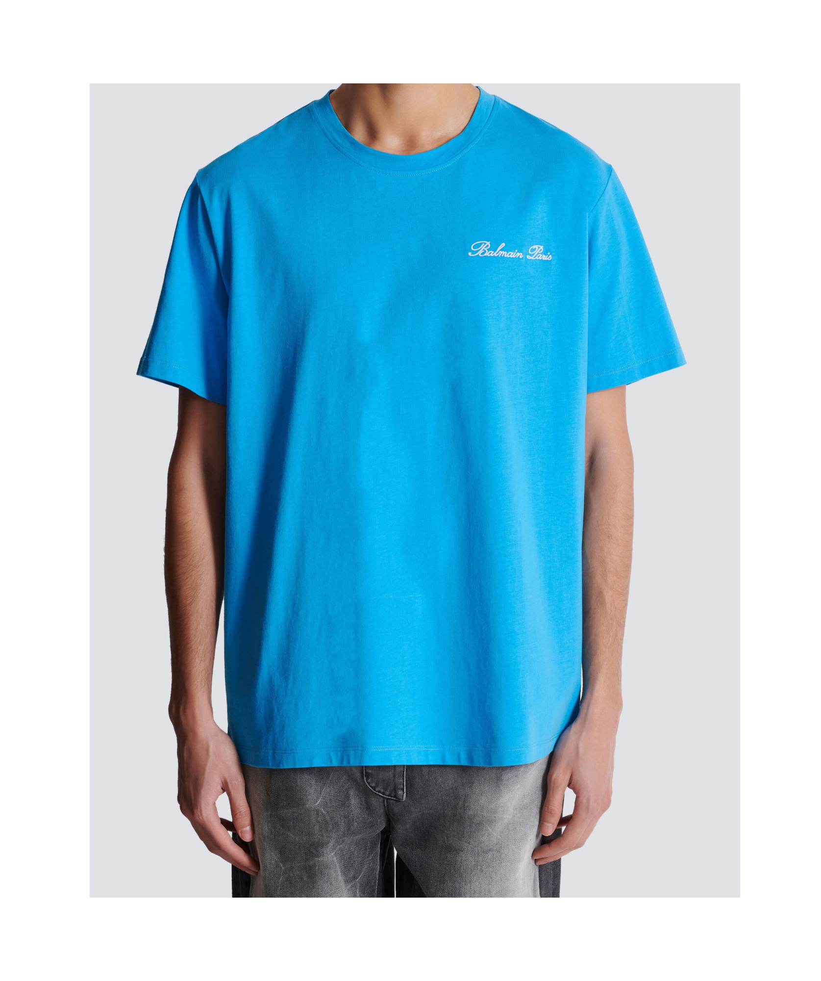 Balmain T-shirt With Logo Embroidery In Blue
