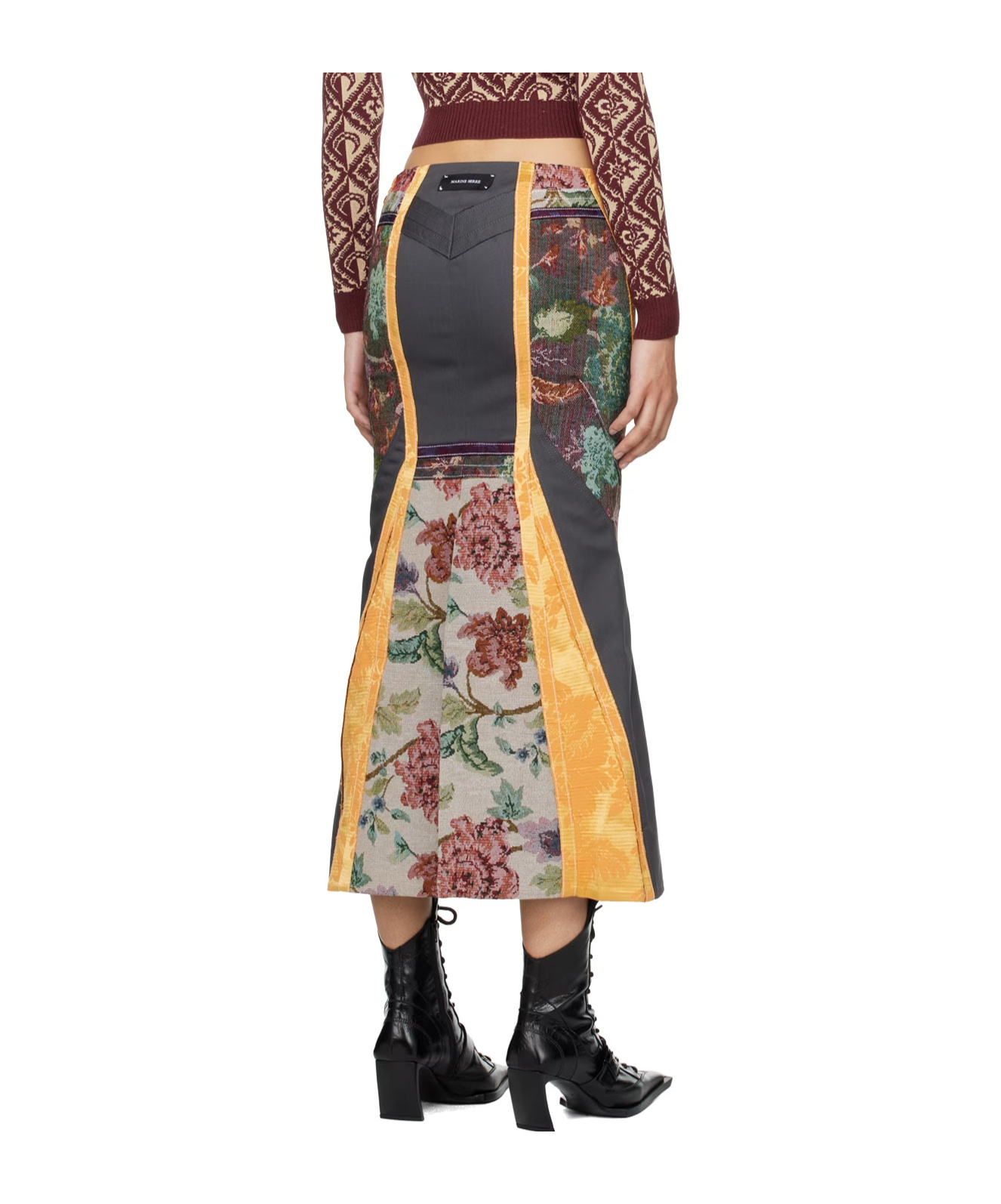 Marine Serre Regenerated Floral Tapestries Panelled Flared Skirt In Black