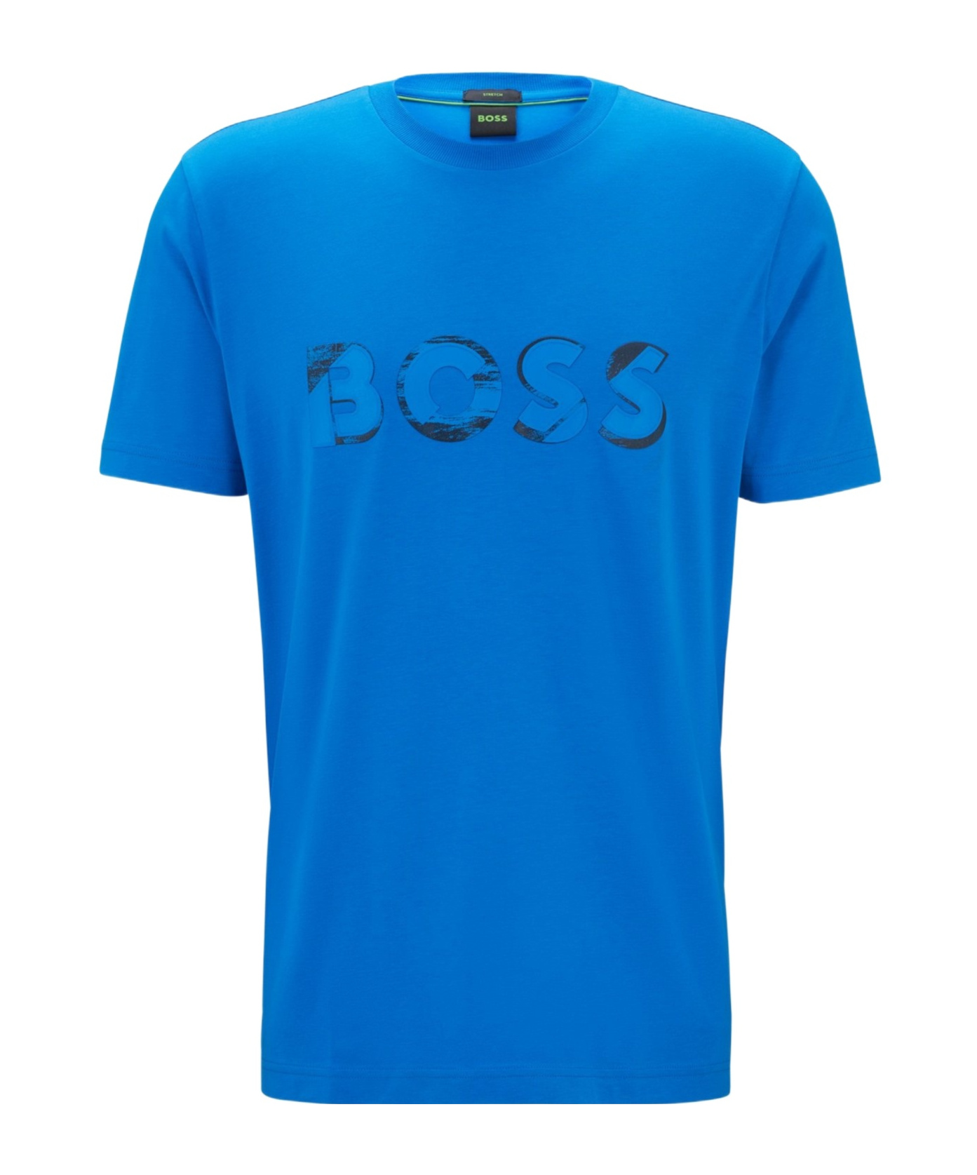 Hugo Boss Stretch-cotton Short-sleeved T-shirt With Logo Artwork In Blue
