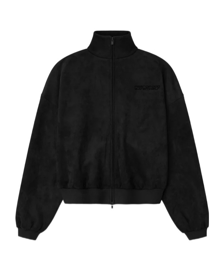 Essentials Black Holiday Faux-suede Fleece Vintage Track Jacket In Black