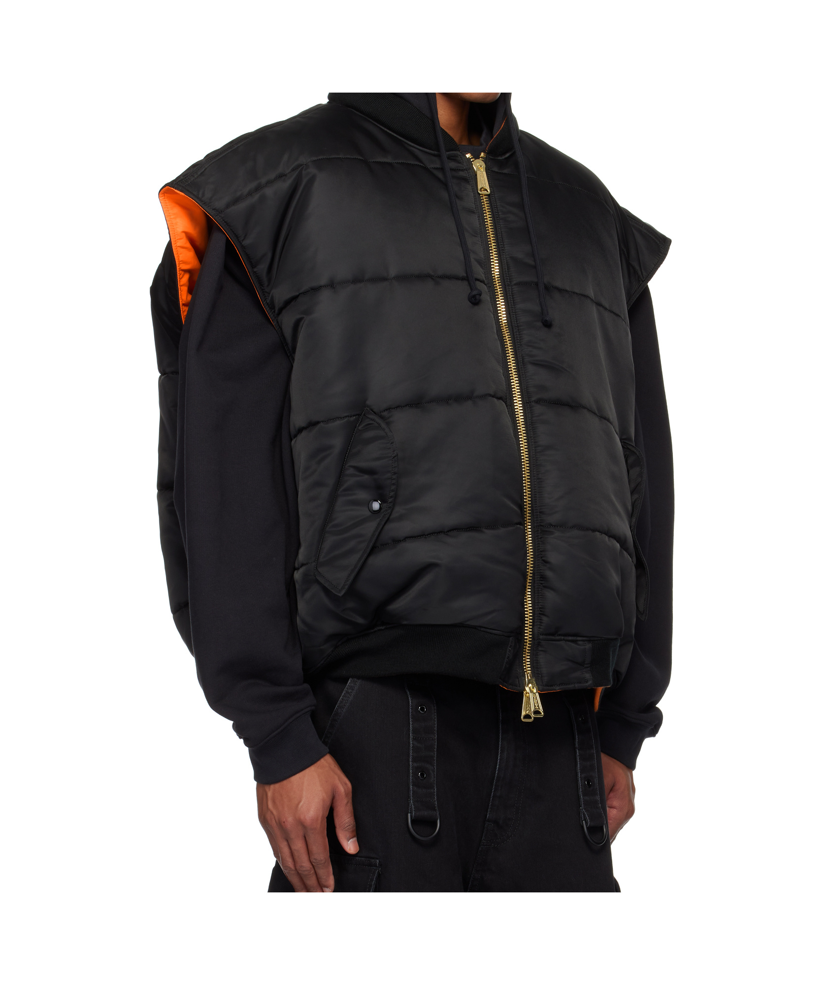 Vetements Hooded Logo Bomber Vest In Black
