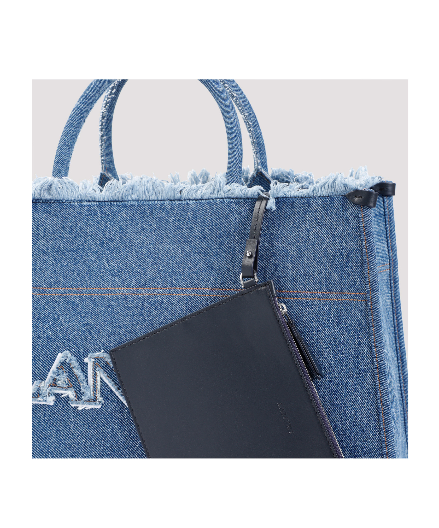 Lanvin Denim Tote Bag Frayed Detailing In Blue