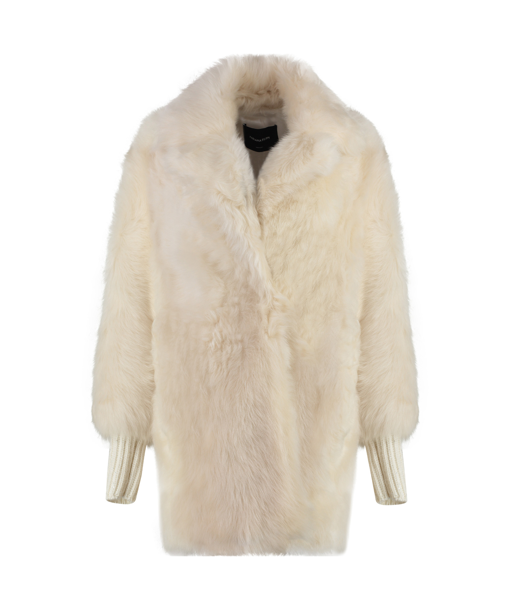 Fabiana Filippi Luxurious Shearling Overcoat With Sequin Embellishments In Nude