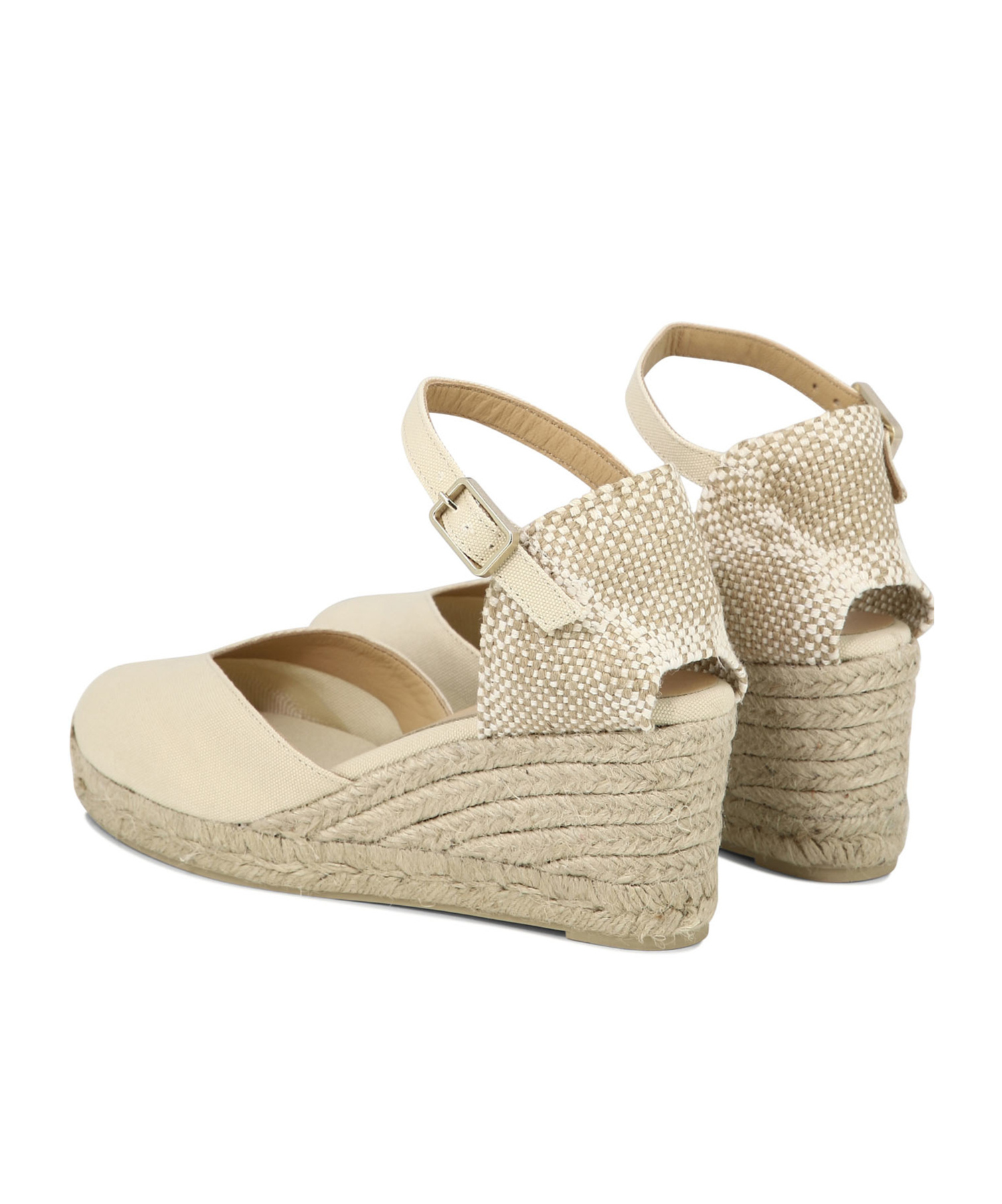 Shop Castaã±er Straw Wedge Shoes In Nude