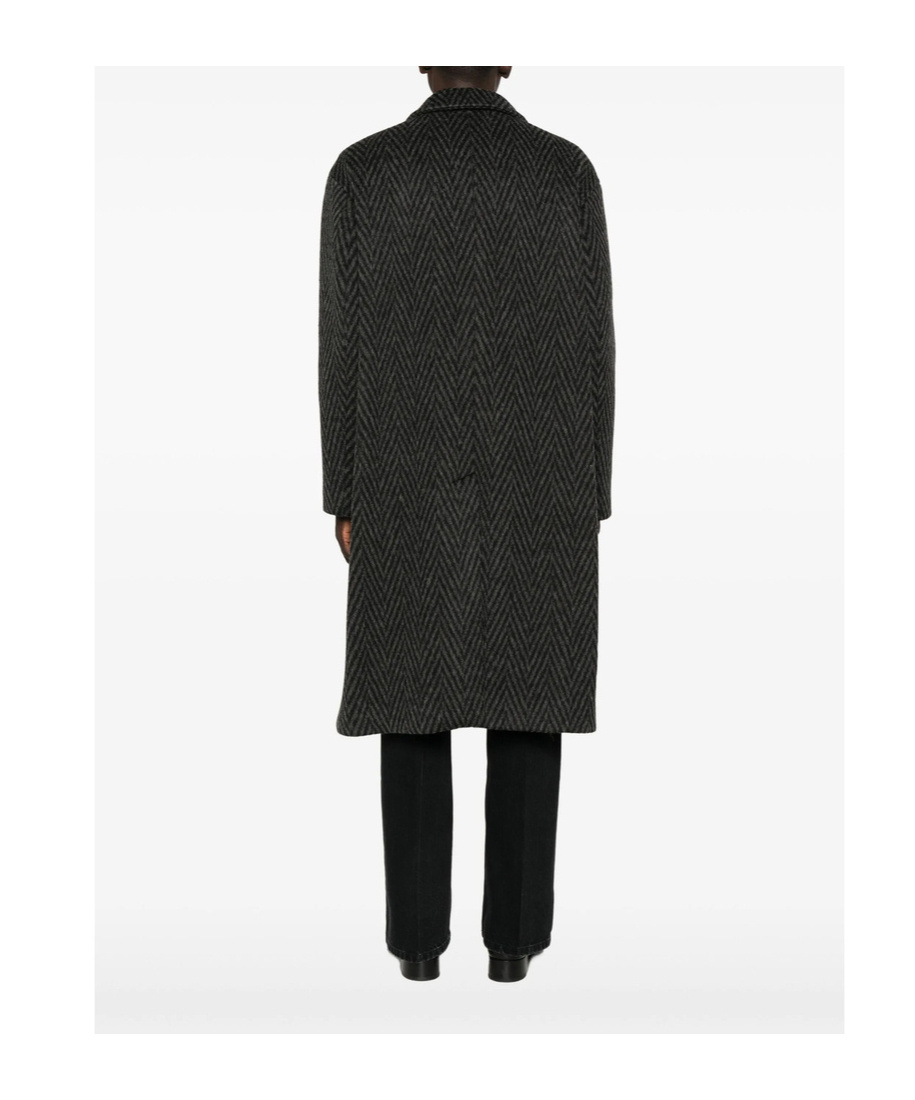 Hevo Double-breasted Herringbone Coat In Black