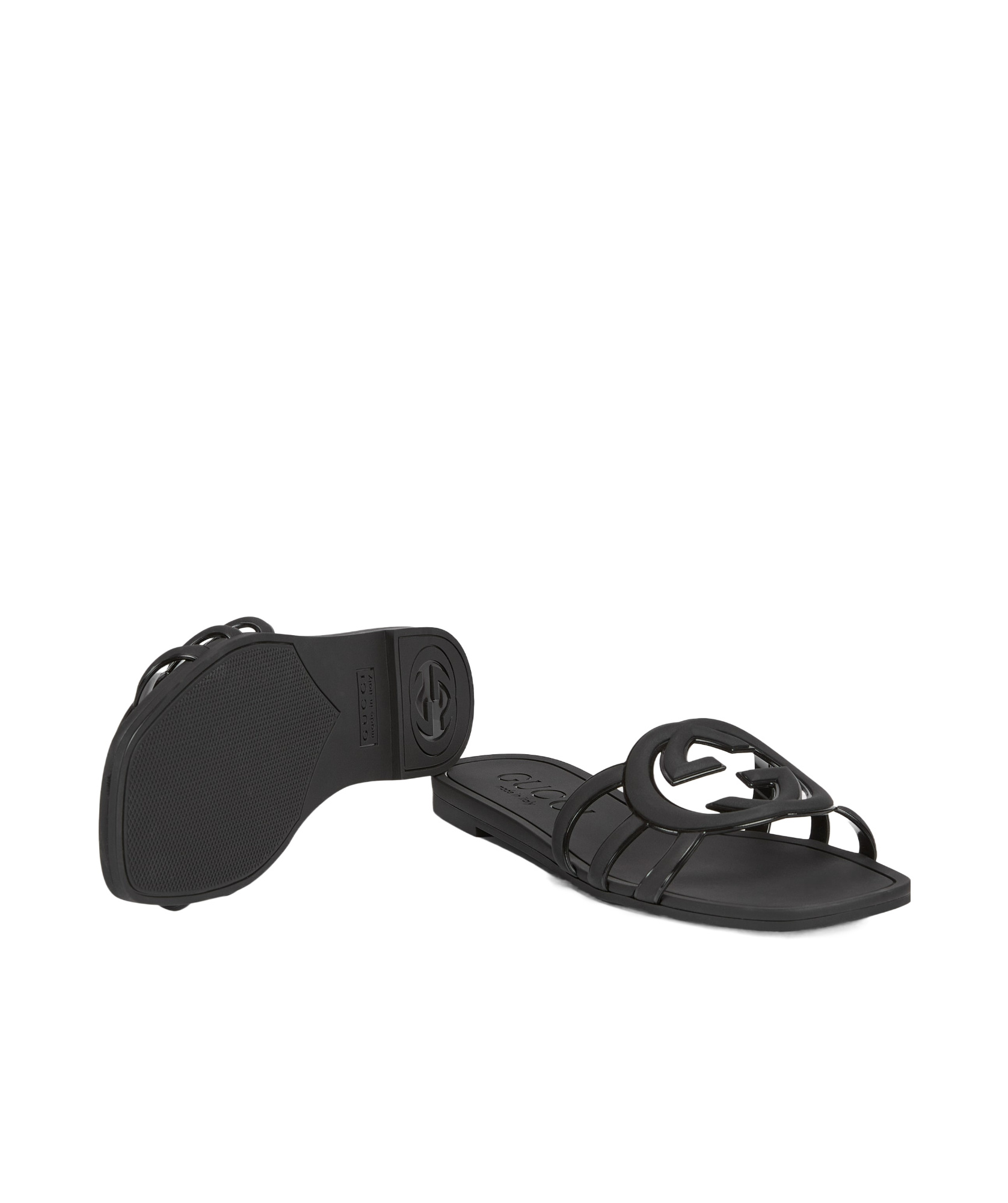 Gucci Interlocking G Rubber Flat In Black