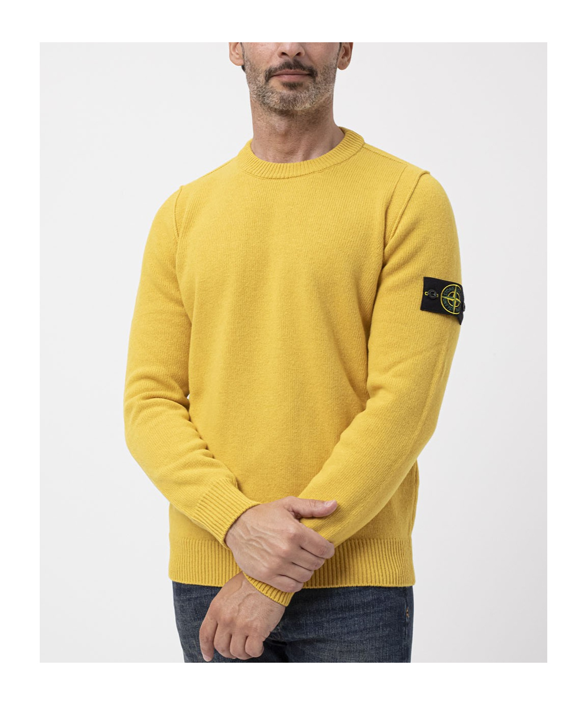 Stone Island Round Neck Sweater In Yellow