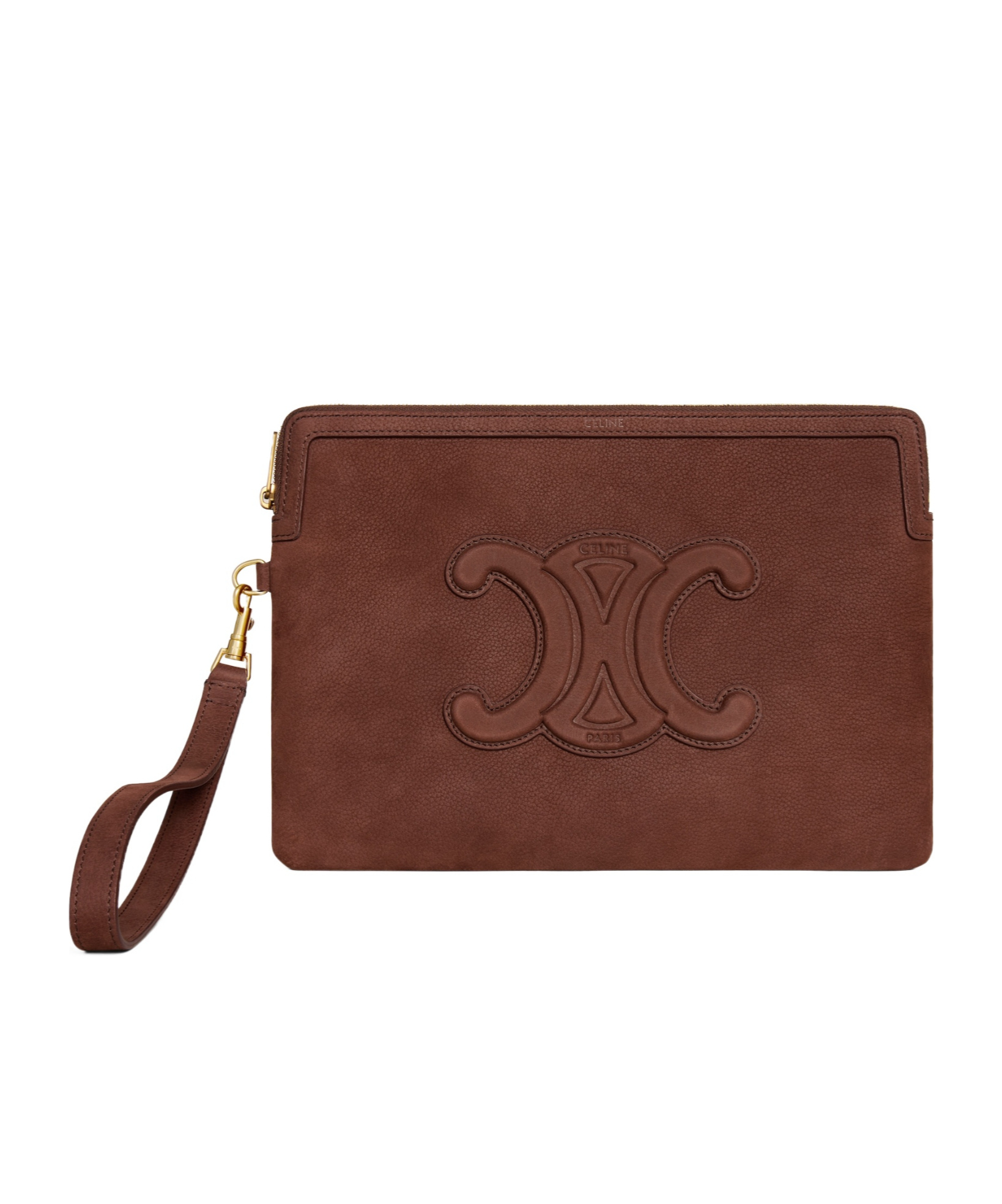 Celine Small Pouch With Strap Cuir Triomphe In Grained Calfskin In Brown