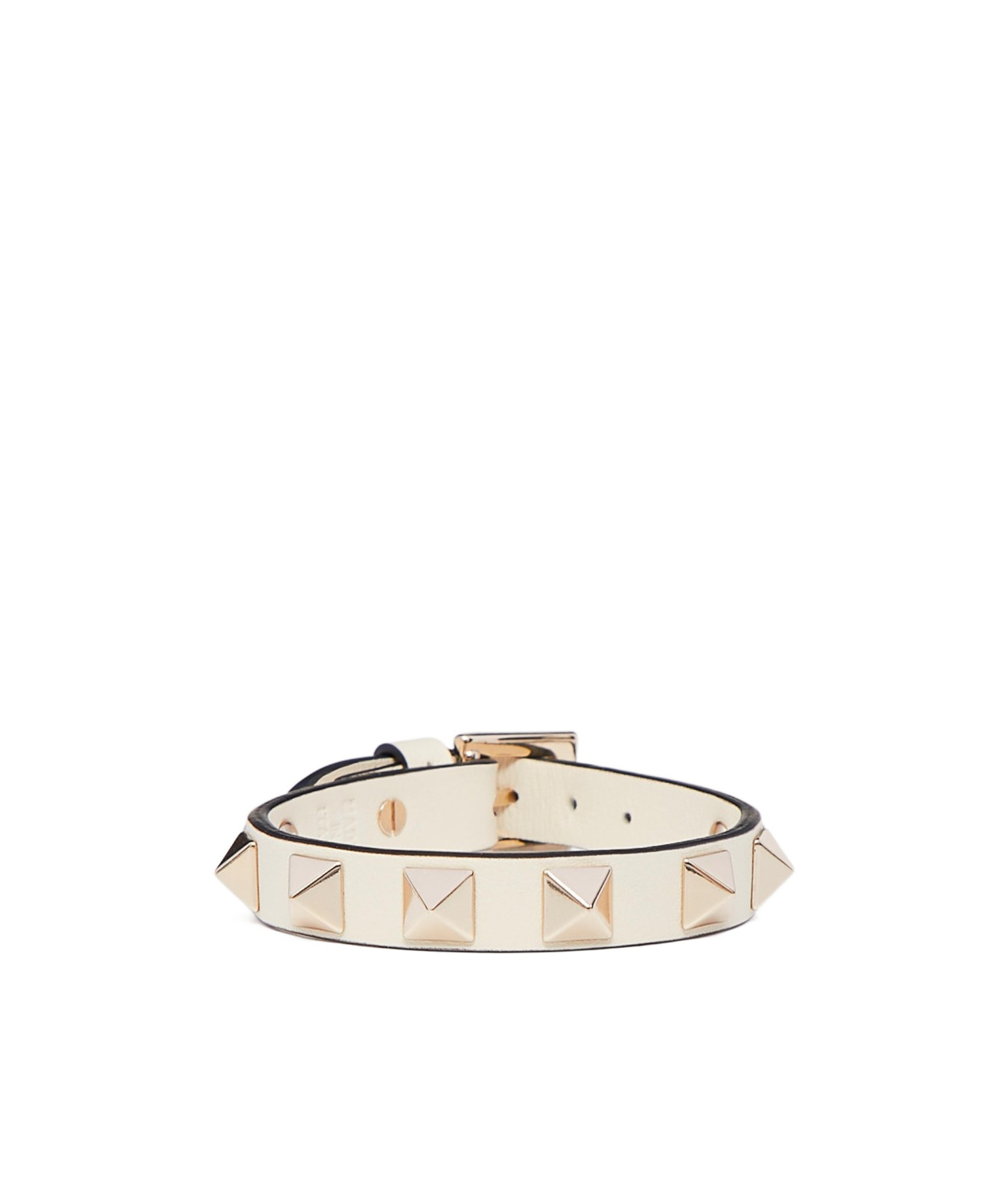 Valentino Garavani Rockstud Calfskin Double-strap Bracelet Woman Light Ivory Uni In White