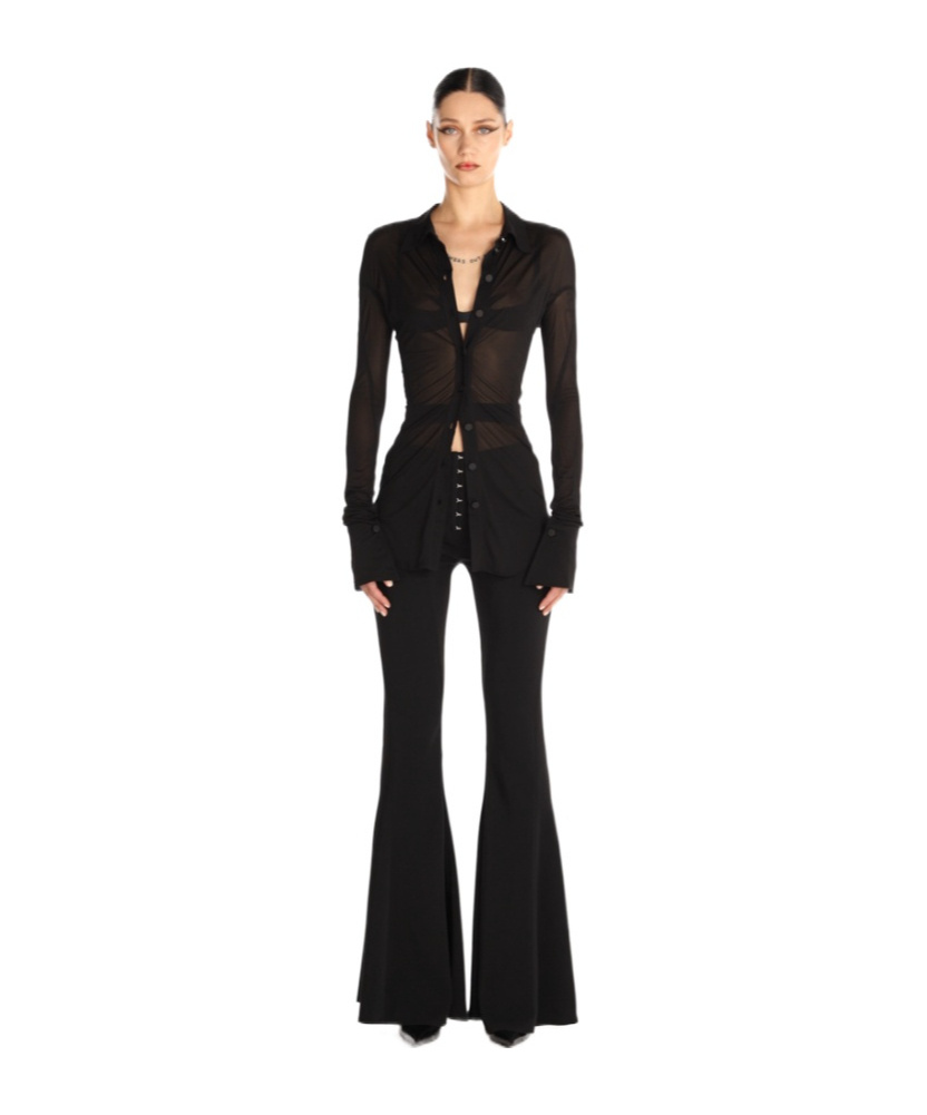 Mugler Semi-sheer Jersey Shirt In Black