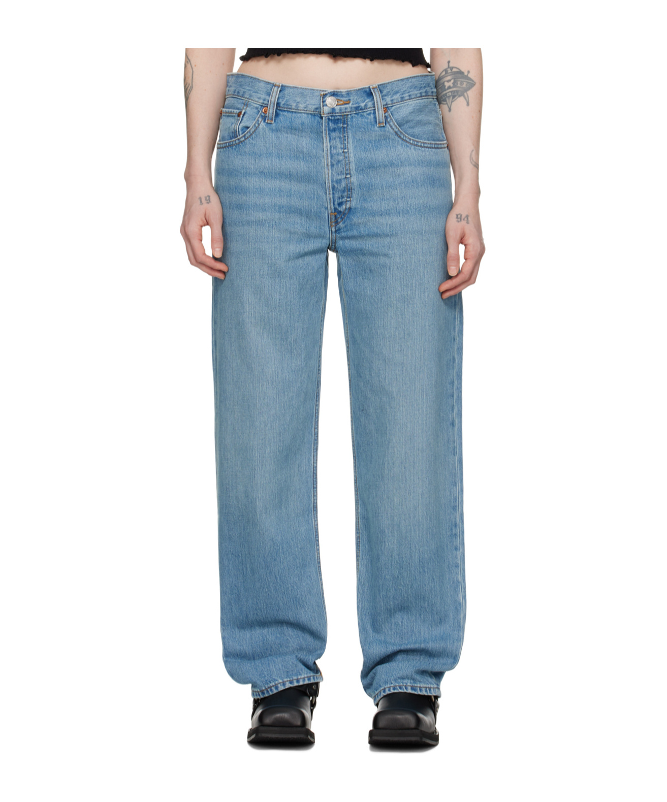 Re/done Loose Longish Jeans In Blue