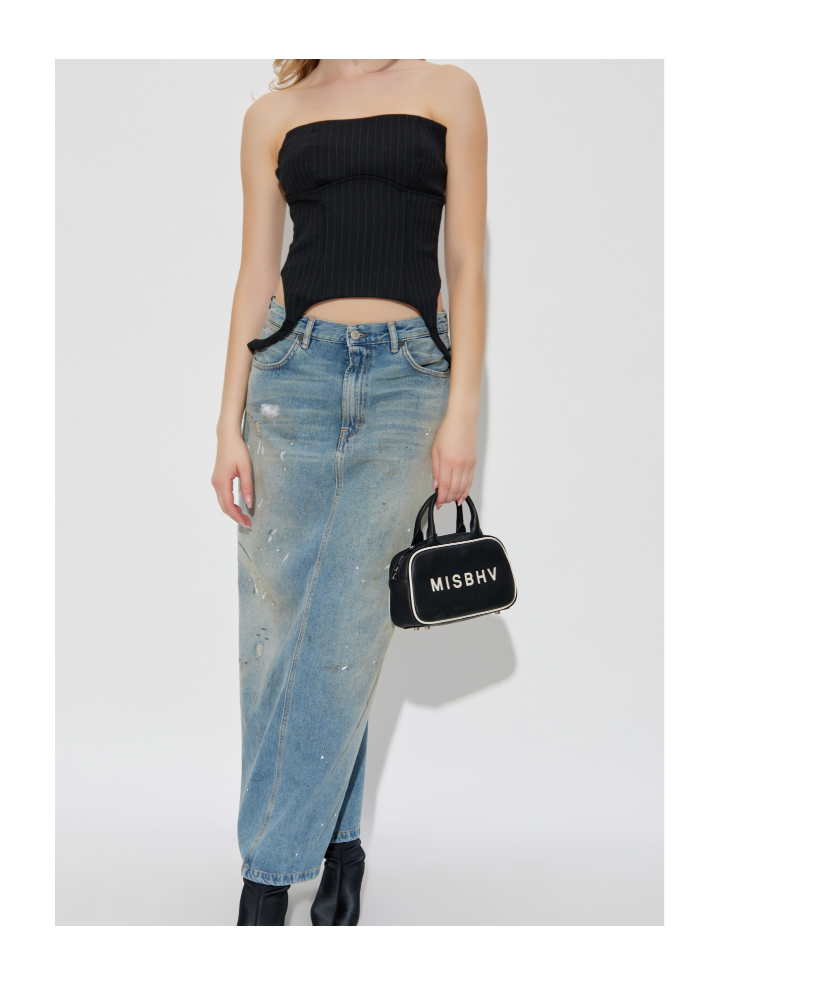 Misbhv Striped Off-shoulder Top In Black