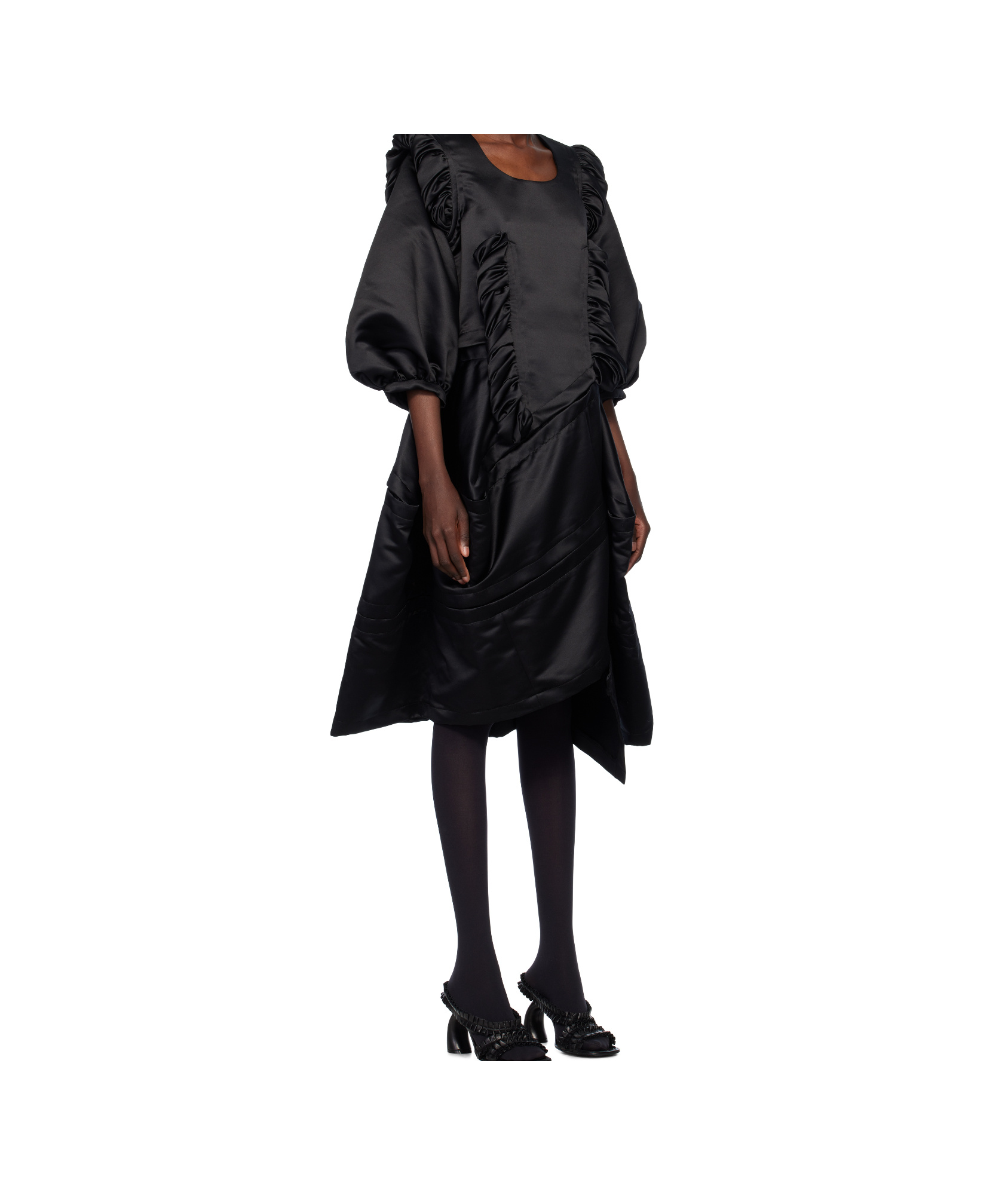 COMME DES GARÇONS BLACK POLYESTER SATIN THICK MIDI DRESS